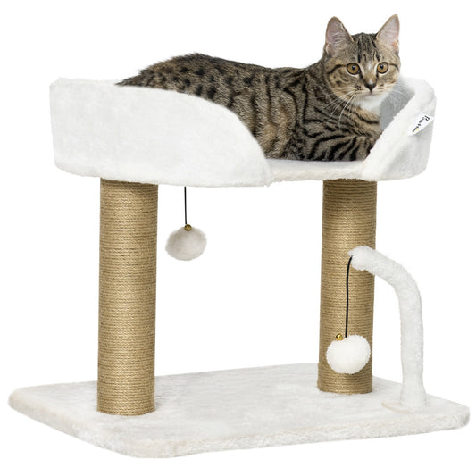 Cat Scratching Post Cat Tree Tower With Bed for Indoor Cats Scratcher Toy Balls 48 x 38 x 42cm - White