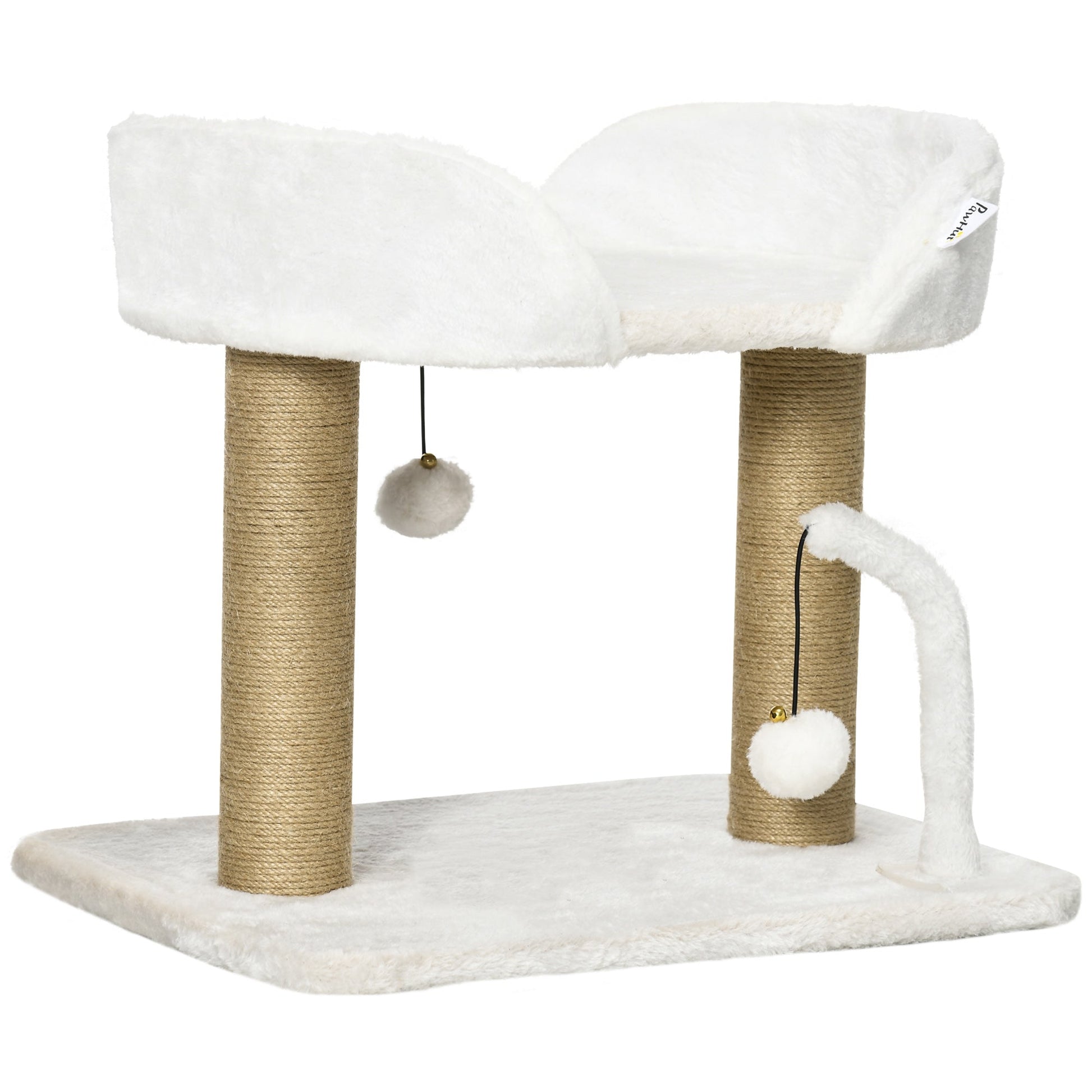 Cat Scratching Post Cat Tree Tower With Bed for Indoor Cats Scratcher Toy Balls 48 x 38 x 42cm - White