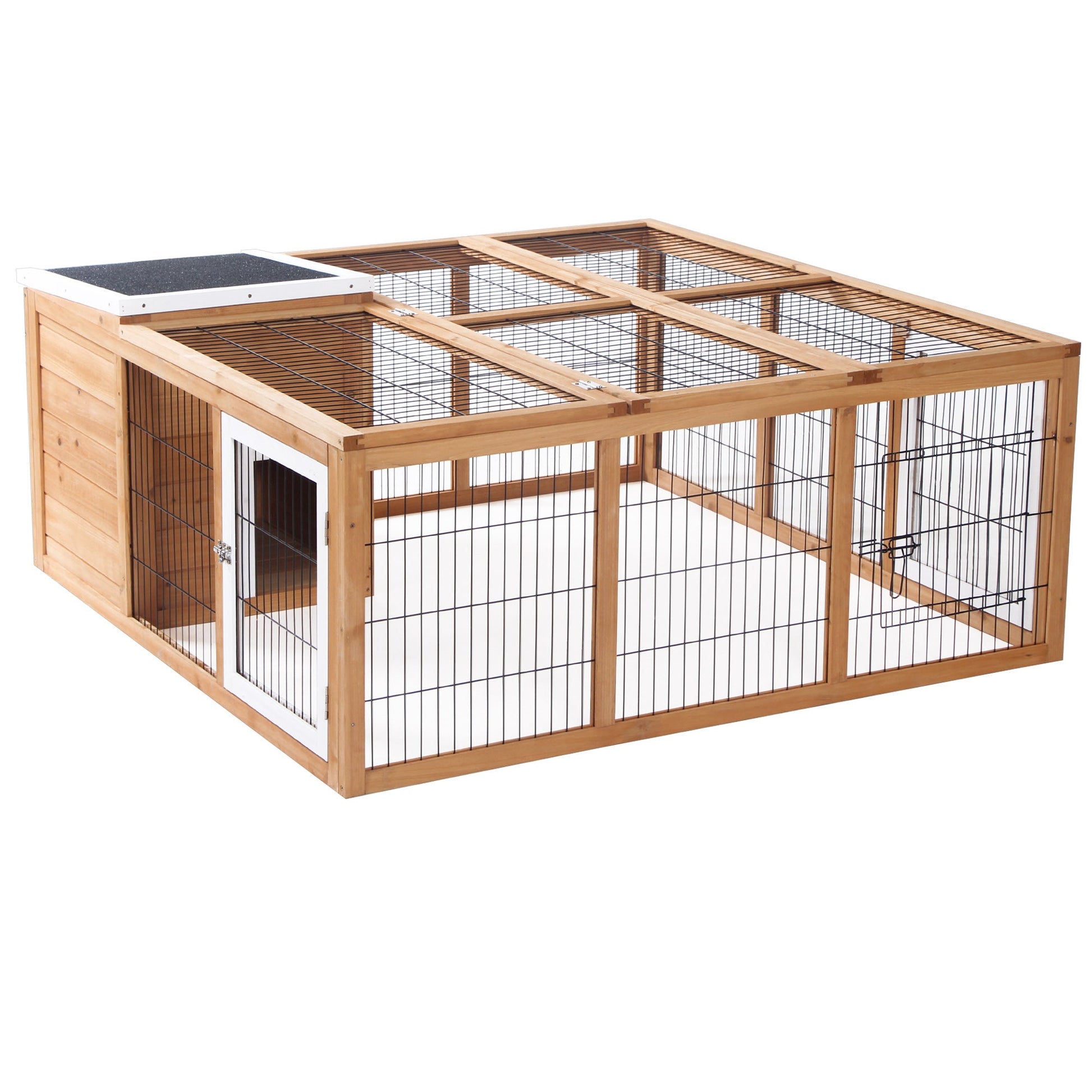 Rabbit Hutch Outdoor, Guinea Pig House, Bunny Run Cage with Openable Top for 1-2 Rabbits, 123 x 120 x 52cm, Yellow