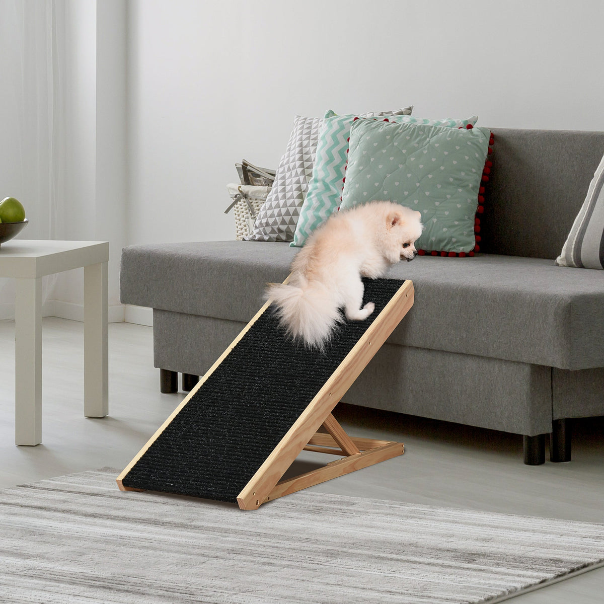 Dog Ramp, Foldable Pet Ramp with 4 Adjustable Heights, Non-Slip Finish for Medium and Large Pets, Wooden Dog Ladder for Sofa, Bed, Car, Black