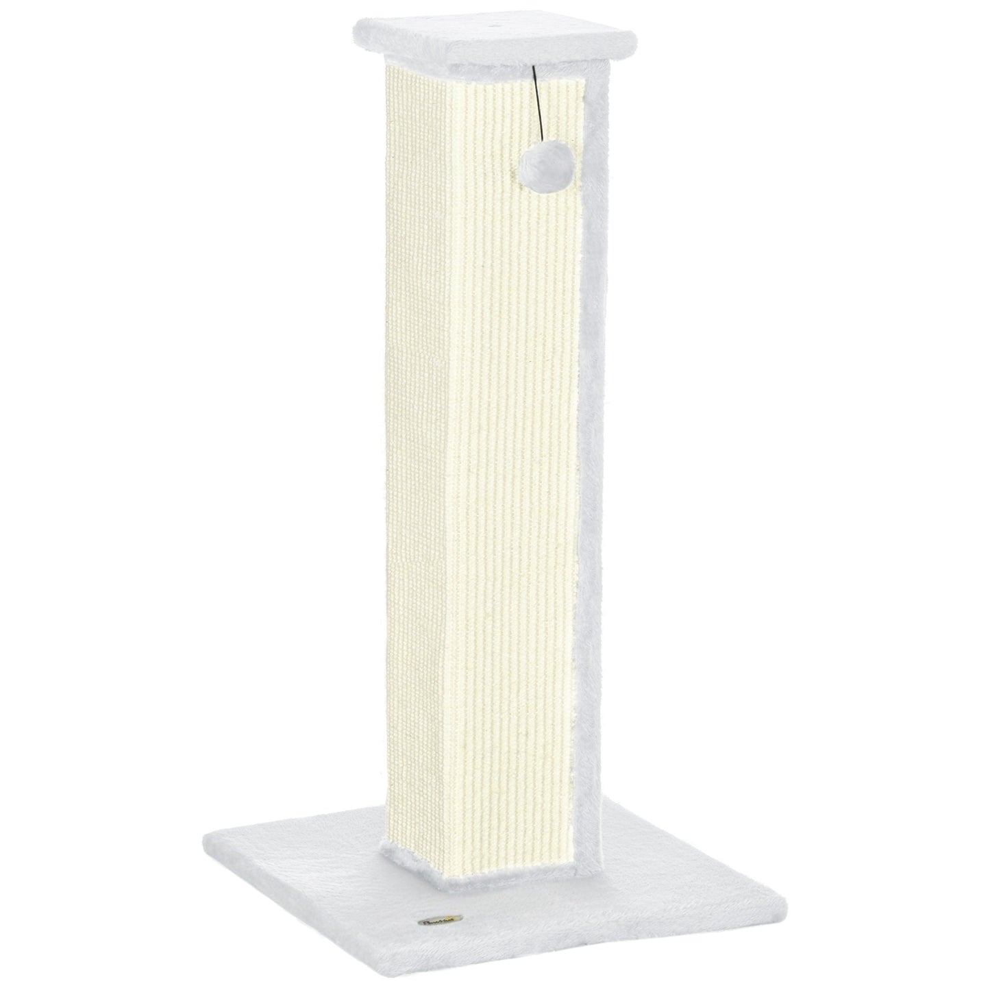 Cat Scratching Post for Indoor Cats, 81cm Cat Scratcher, Vertical Full Scratcher with Natural Sisal Rope, Hanging Ball and Soft Plush, White