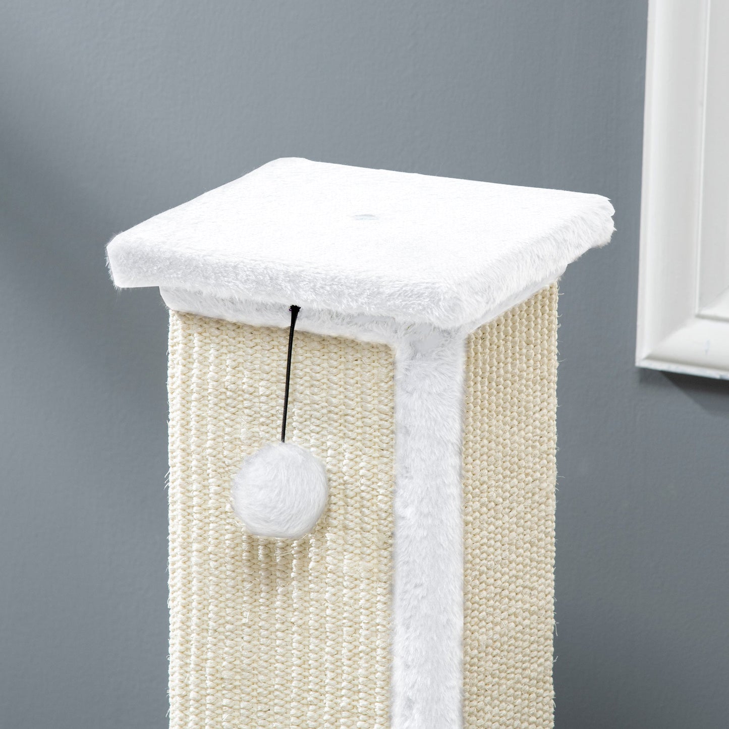 Cat Scratching Post for Indoor Cats, 81cm Cat Scratcher, Vertical Full Scratcher with Natural Sisal Rope, Hanging Ball and Soft Plush, White