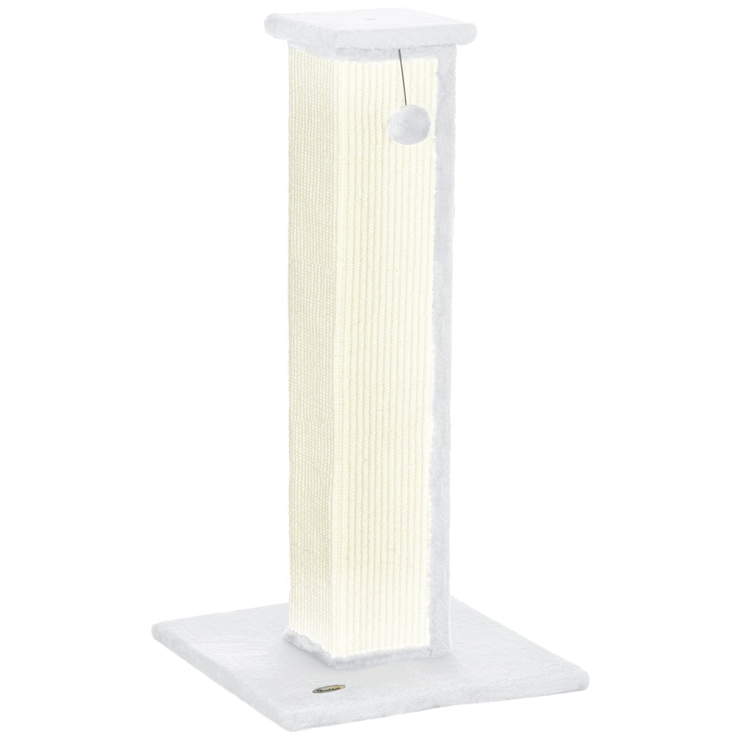 Cat Scratching Post for Indoor Cats, 81cm Cat Scratcher, Vertical Full Scratcher with Natural Sisal Rope, Hanging Ball and Soft Plush, White