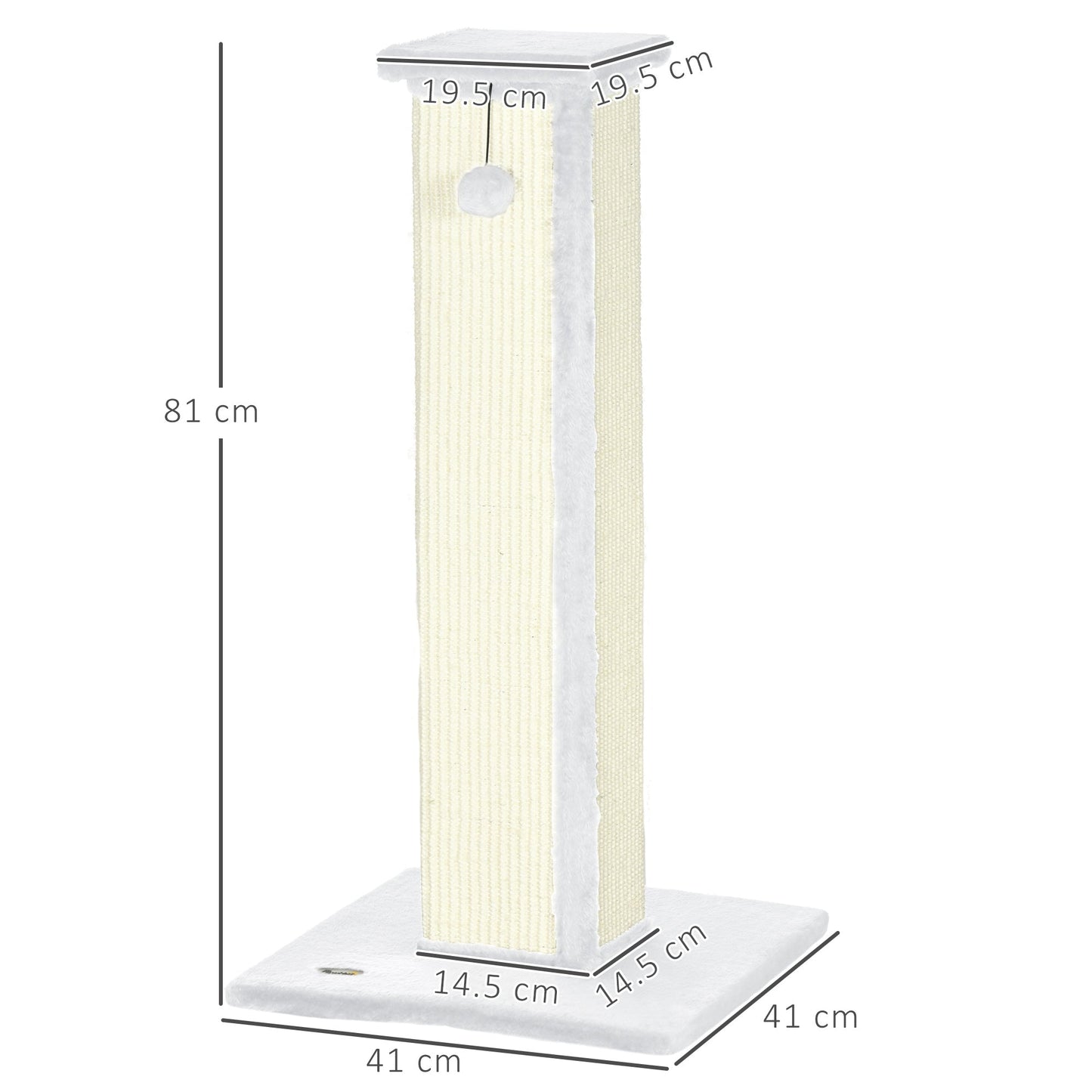 Cat Scratching Post for Indoor Cats, 81cm Cat Scratcher, Vertical Full Scratcher with Natural Sisal Rope, Hanging Ball and Soft Plush, White