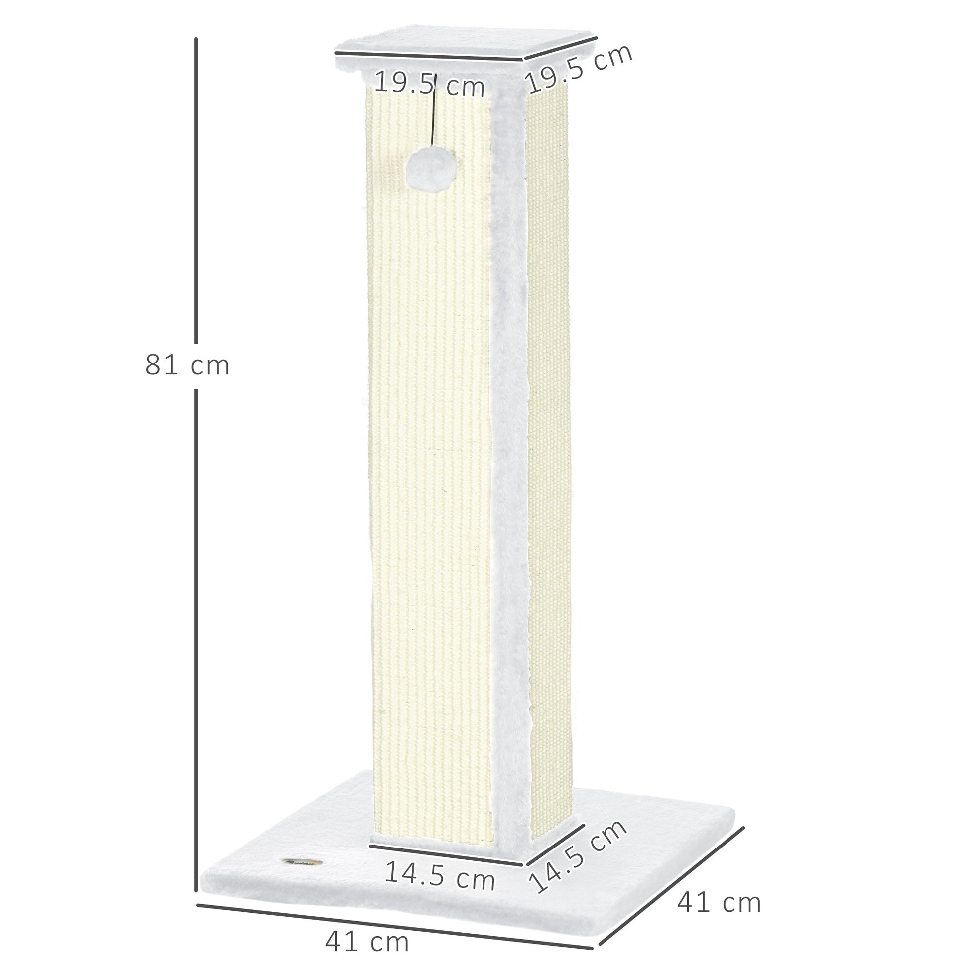 Cat Scratching Post for Indoor Cats, 81cm Cat Scratcher, Vertical Full Scratcher with Natural Sisal Rope, Hanging Ball and Soft Plush, White