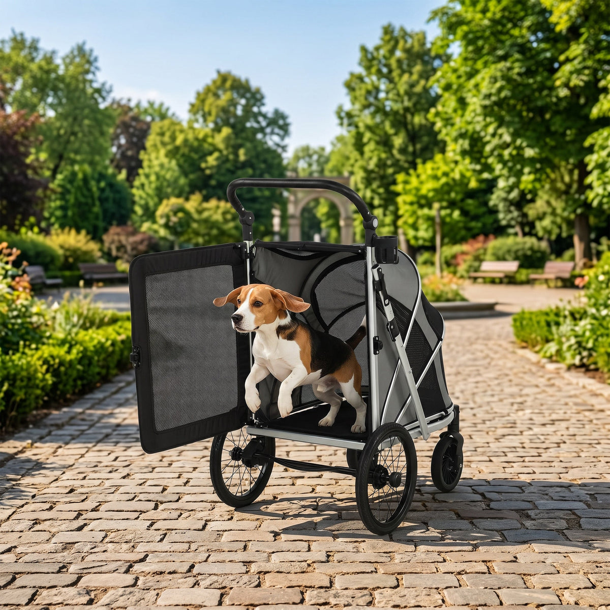 Dog Stroller, Pet Stroller for Small and Medium Dogs, Foldable Puppy Pram Pet Pushchair with 2 Big Wheels, Shock-Absorbing Frame, Seat Leashes, Brakes, Maximum Load 20 kg, Grey