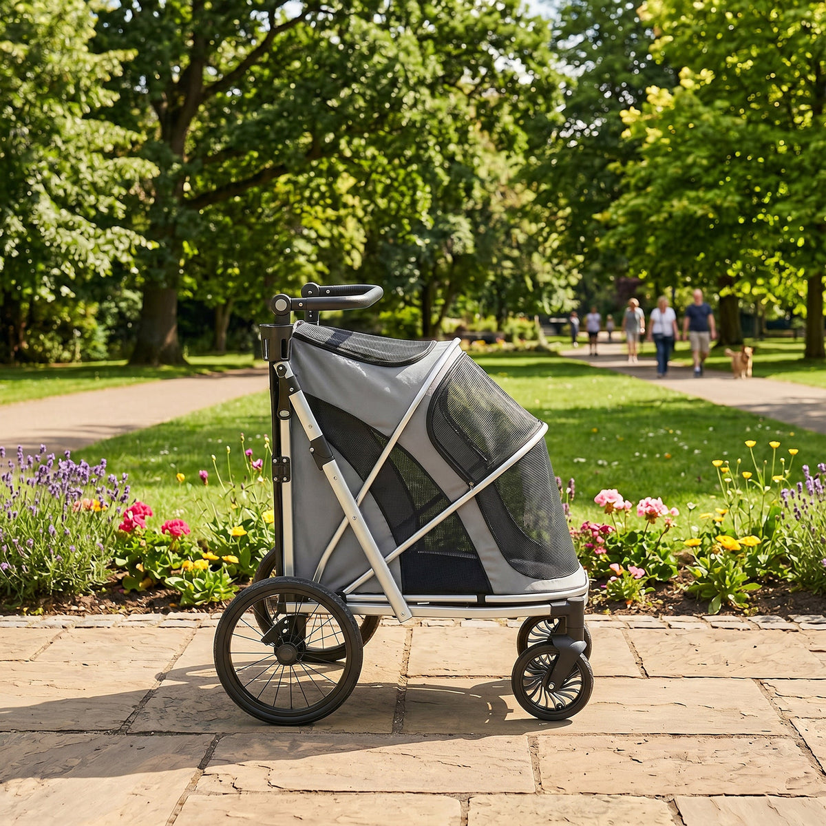 Dog Stroller, Pet Stroller for Small and Medium Dogs, Foldable Puppy Pram Pet Pushchair with 2 Big Wheels, Shock-Absorbing Frame, Seat Leashes, Brakes, Maximum Load 20 kg, Grey