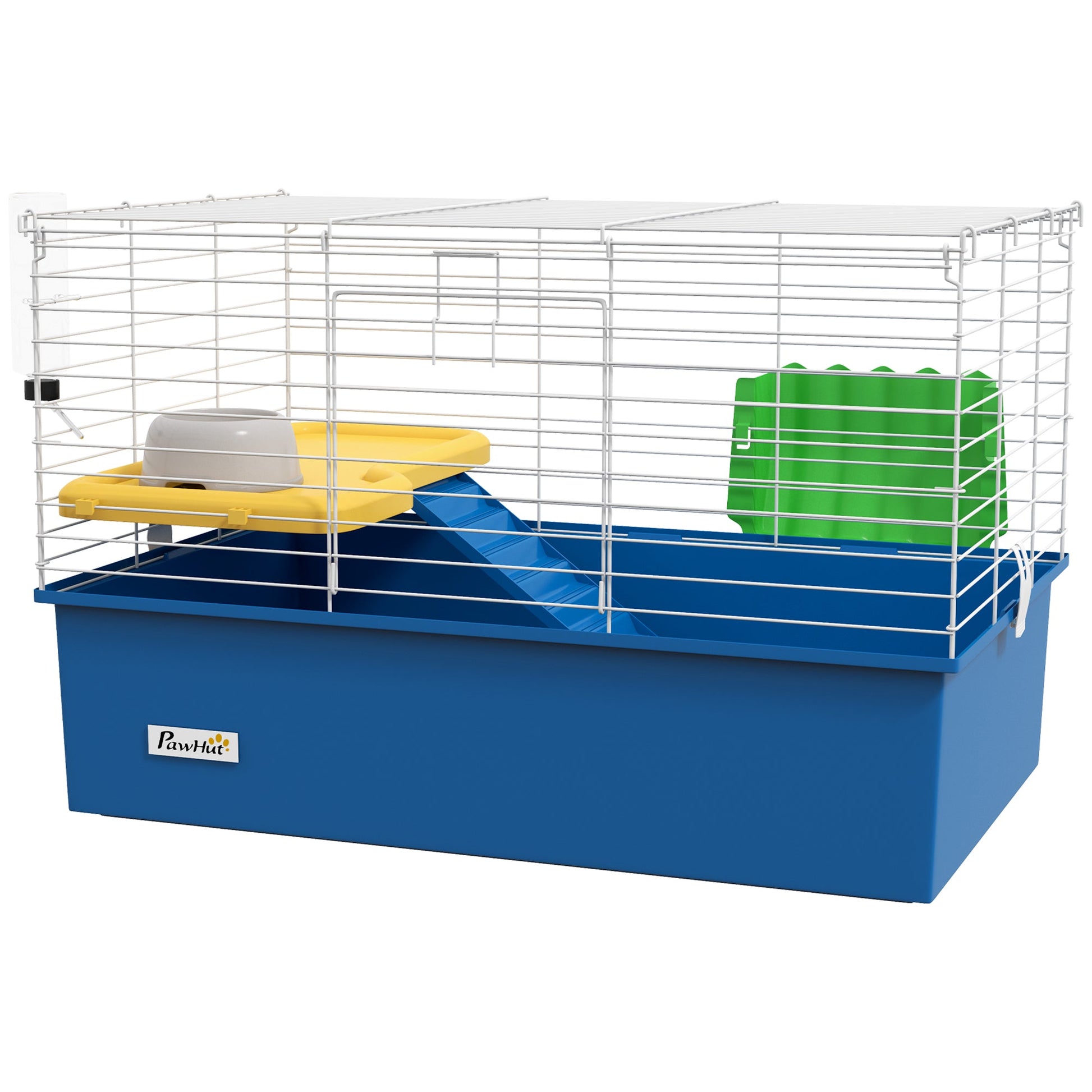 Guinea Pig Cage Chinchillas Rabbit Small Animal Cage with Ramp, Dish, Water Bottle, 71 x 46 x 47cm, Blue
