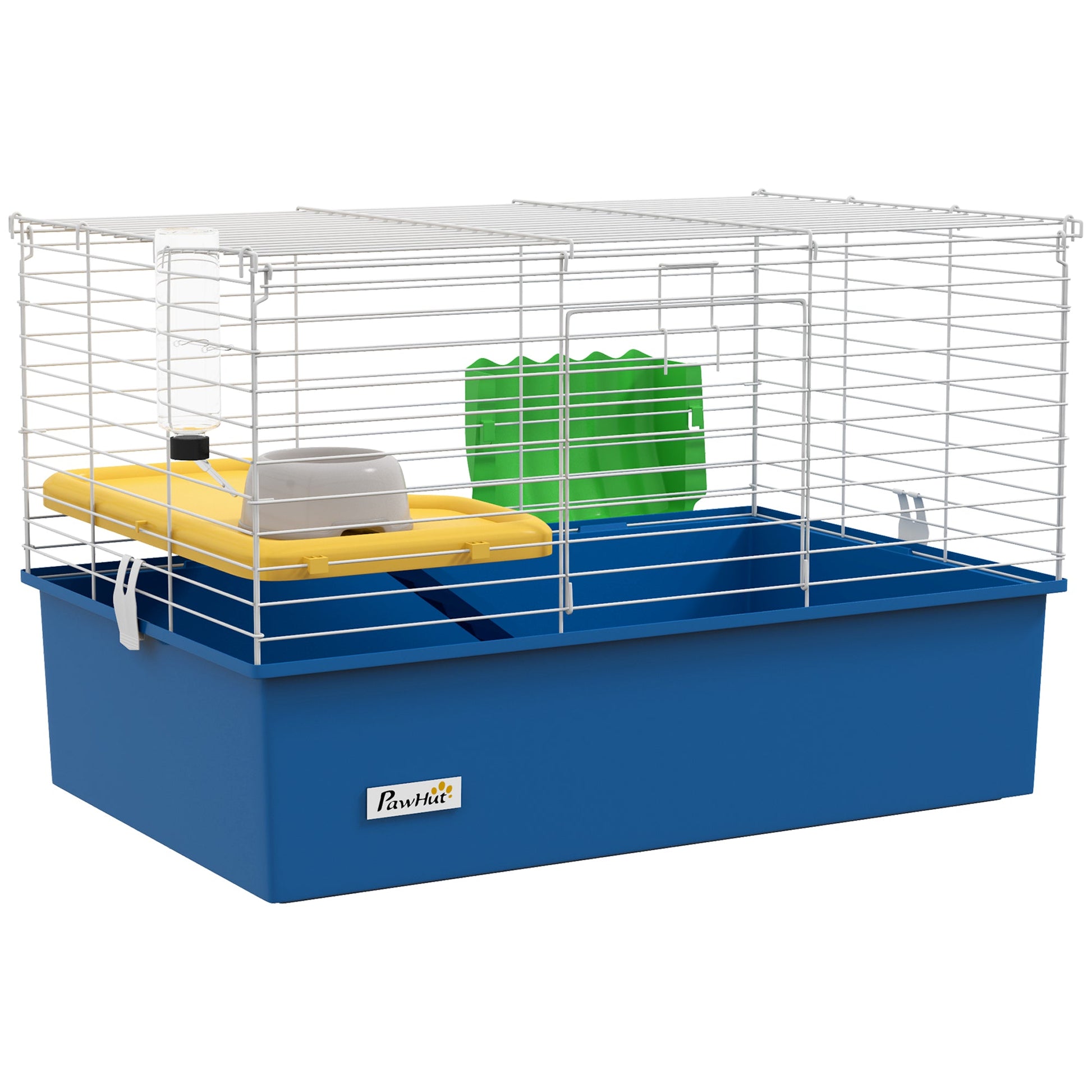 Guinea Pig Cage Chinchillas Rabbit Small Animal Cage with Ramp, Dish, Water Bottle, 71 x 46 x 47cm, Blue