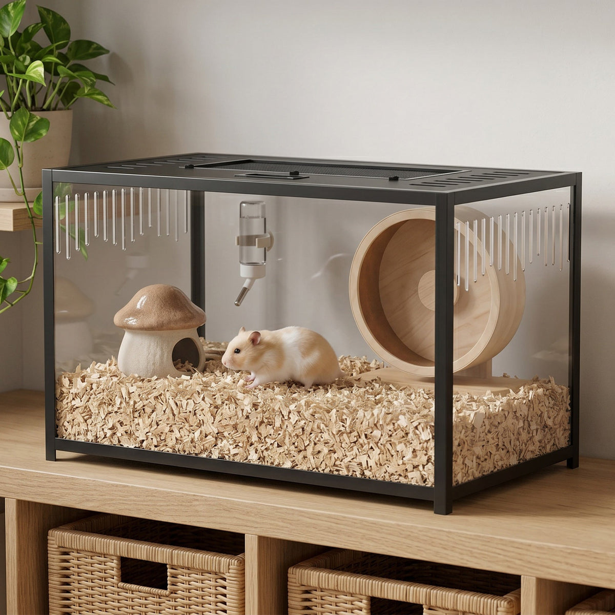 Hamster Cage, Chewproof Metal Rat Cage with Deep Base, Openable Top & Excellent Ventilation, Transparent Small Animal Habitat for Syrian Dwarf Hamster, Gerbil, 80 x 45 x 50.5 cm, Black
