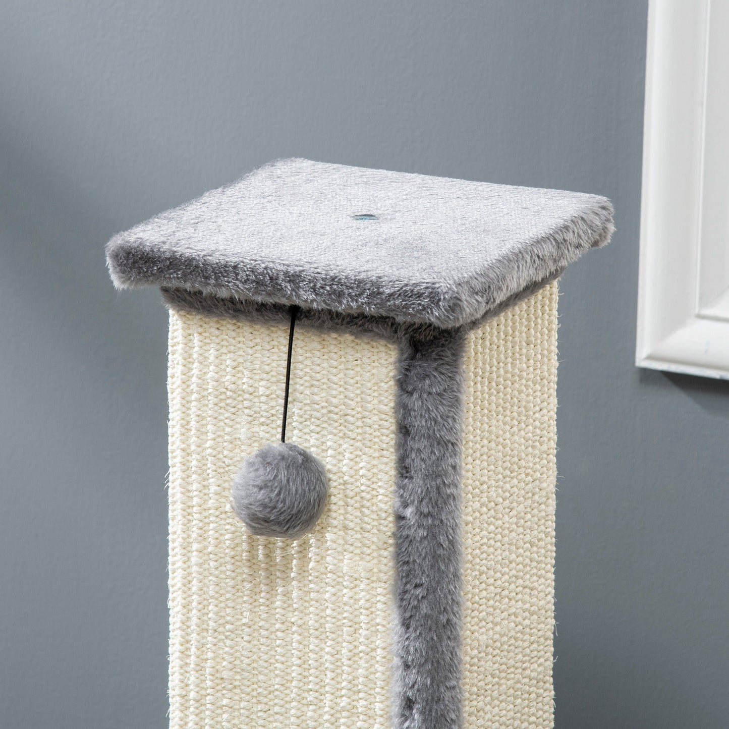 Cat Scratching Post for Indoor Cats, 81cm Cat Scratcher, Vertical Full Scratcher with Natural Sisal Rope, Hanging Ball and Soft Plush, Grey
