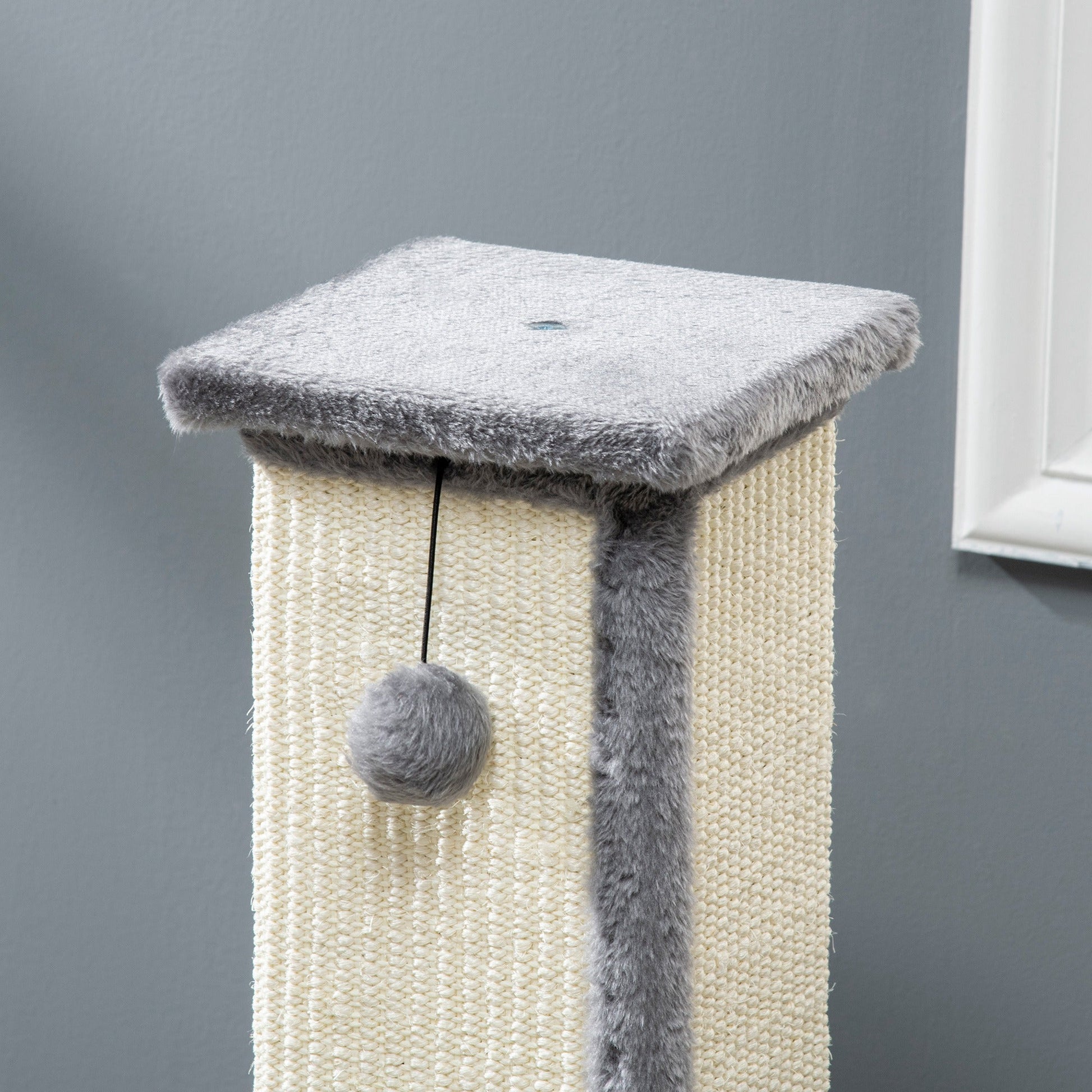 Cat Scratching Post for Indoor Cats, 81cm Cat Scratcher, Vertical Full Scratcher with Natural Sisal Rope, Hanging Ball and Soft Plush, Grey