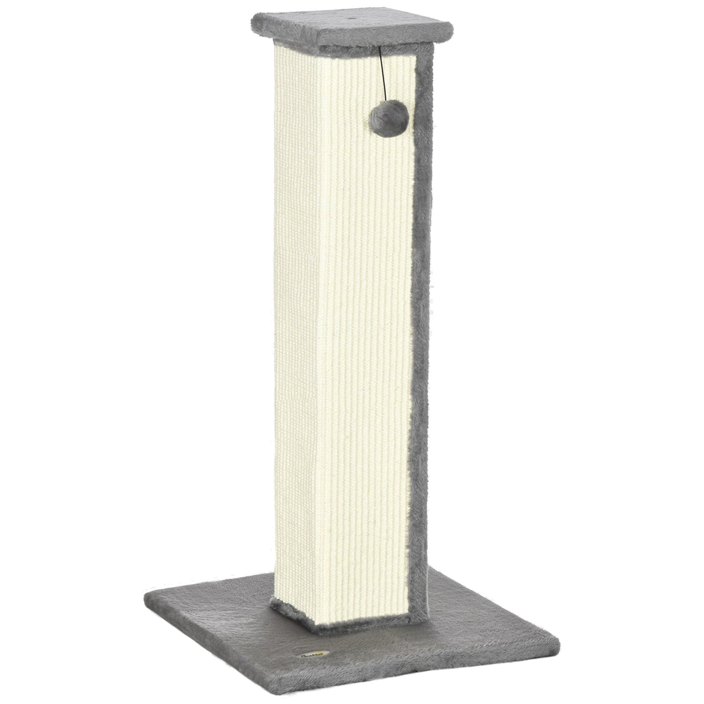 Cat Scratching Post for Indoor Cats, 81cm Cat Scratcher, Vertical Full Scratcher with Natural Sisal Rope, Hanging Ball and Soft Plush, Grey