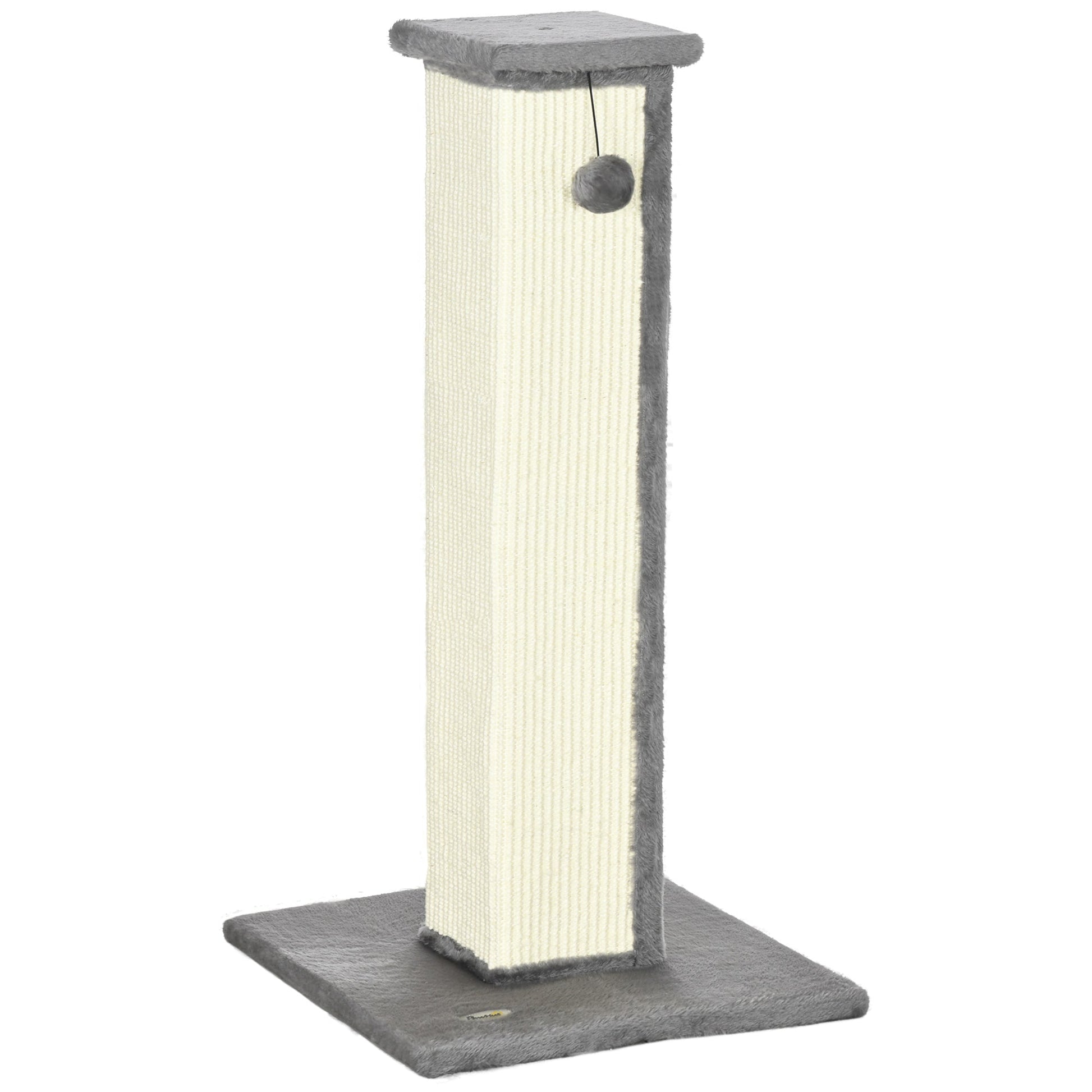 Cat Scratching Post for Indoor Cats, 81cm Cat Scratcher, Vertical Full Scratcher with Natural Sisal Rope, Hanging Ball and Soft Plush, Grey