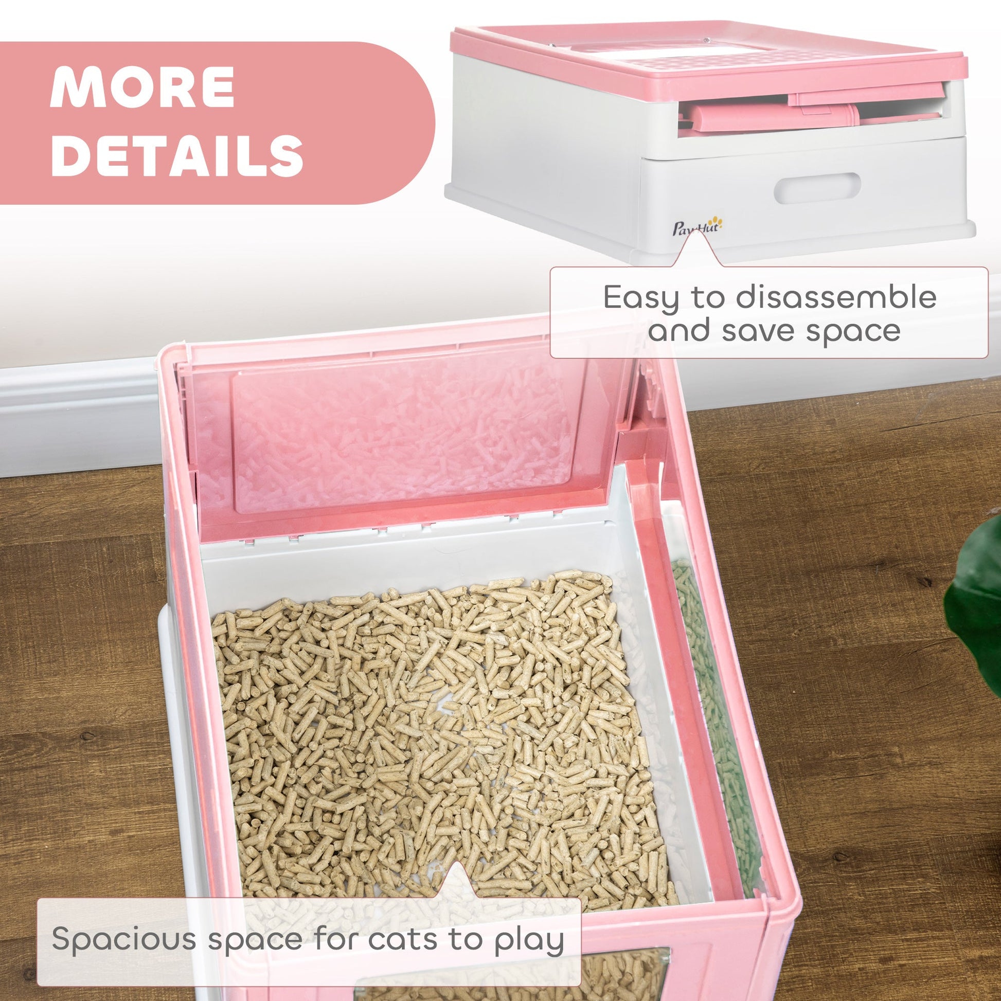 Cat Litter Tray with Hood Enclosed Cat Litter Box Pet Toilet w/ Lid, Scoop, Front Entry, 47.5 x 35.5 x 36.7cm - Pink