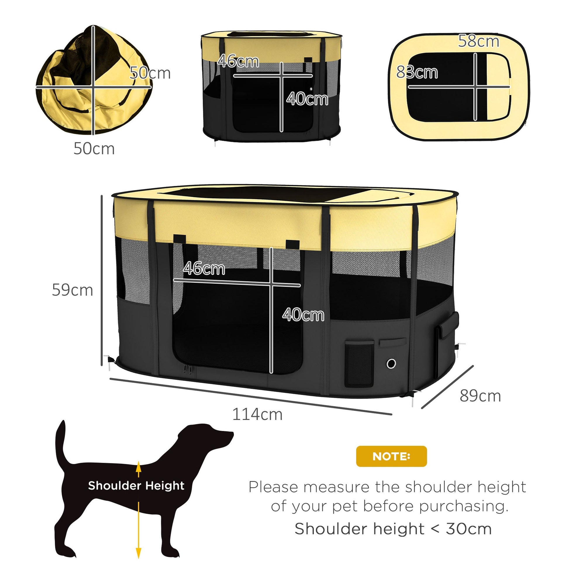 Dog Pen, Pet Playpen, Portable Foldable Dog Cat Playpen Soft Pet Cage with Storage Bag for Puppies, Rabbits, Kittens, Guinea Pigs, 114 x 89 x 59cm - Yellow