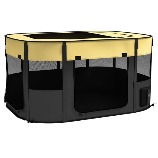 Dog Pen, Pet Playpen, Portable Foldable Dog Cat Playpen Soft Pet Cage with Storage Bag for Puppies, Rabbits, Kittens, Guinea Pigs, 114 x 89 x 59cm - Yellow