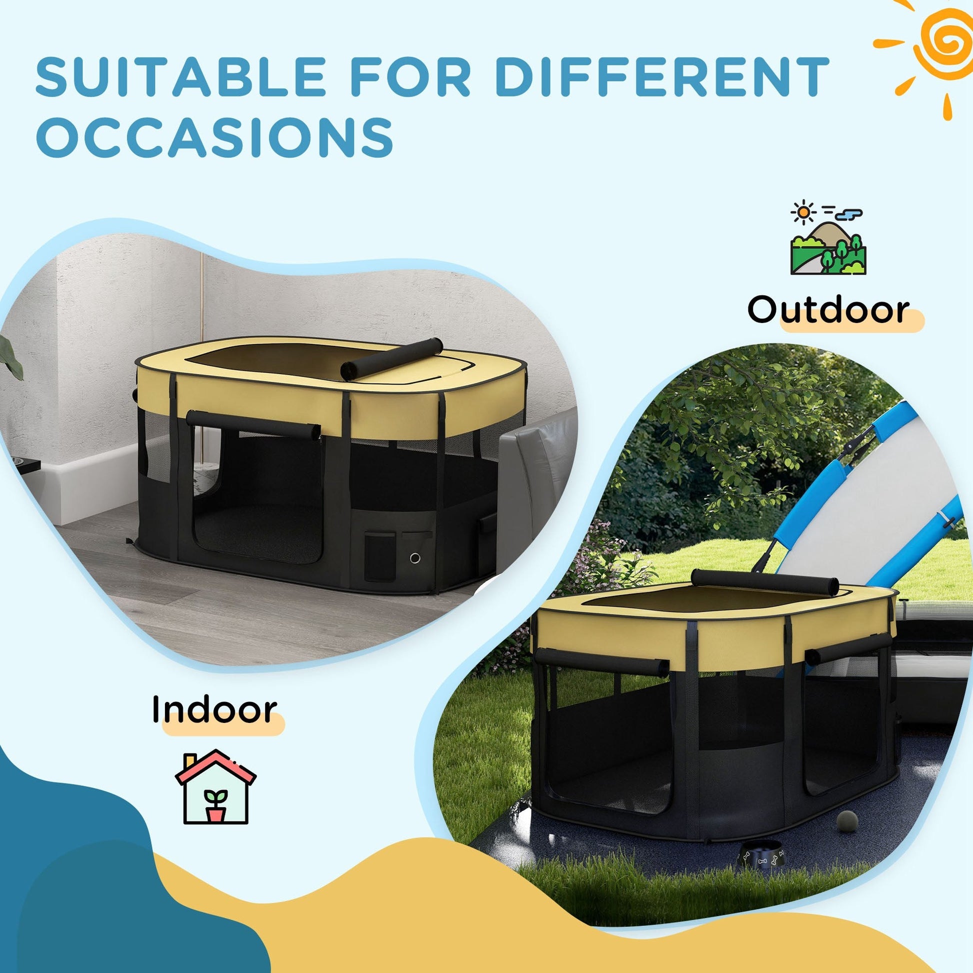 Dog Pen, Pet Playpen, Portable Foldable Dog Cat Playpen Soft Pet Cage with Storage Bag for Puppies, Rabbits, Kittens, Guinea Pigs, 114 x 89 x 59cm - Yellow