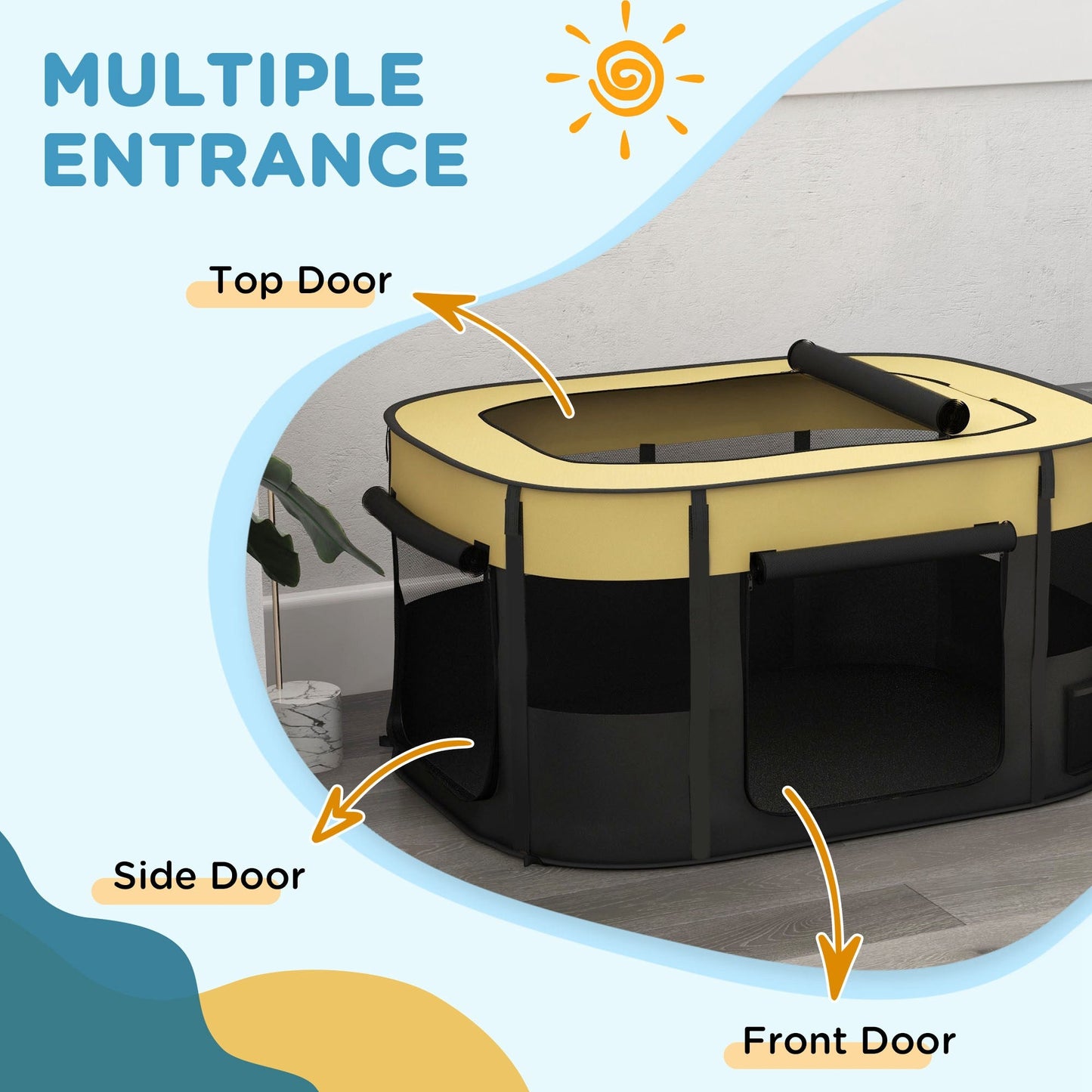 Dog Pen, Pet Playpen, Portable Foldable Dog Cat Playpen Soft Pet Cage with Storage Bag for Puppies, Rabbits, Kittens, Guinea Pigs, 114 x 89 x 59cm - Yellow