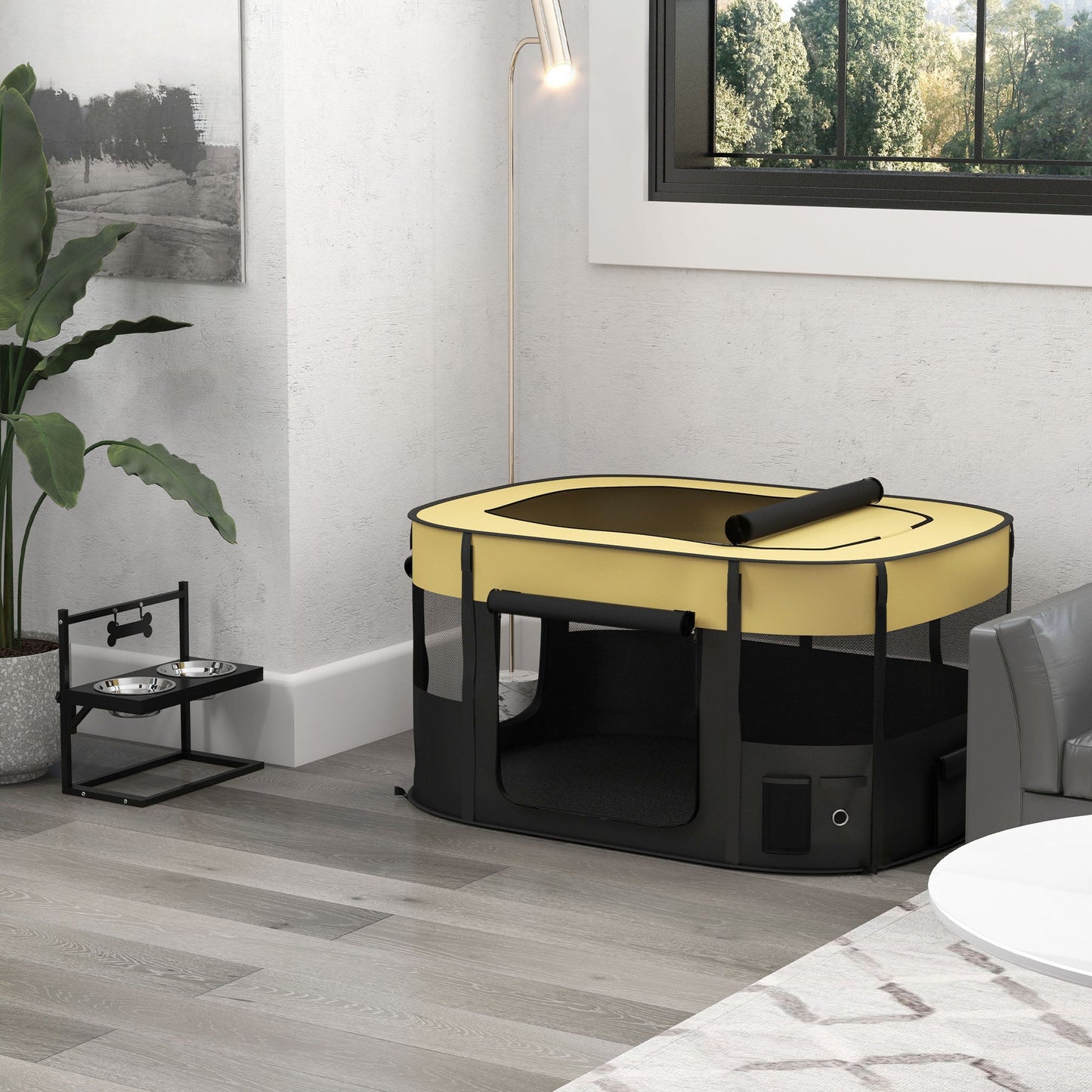 Dog Pen, Pet Playpen, Portable Foldable Dog Cat Playpen Soft Pet Cage with Storage Bag for Puppies, Rabbits, Kittens, Guinea Pigs, 114 x 89 x 59cm - Yellow