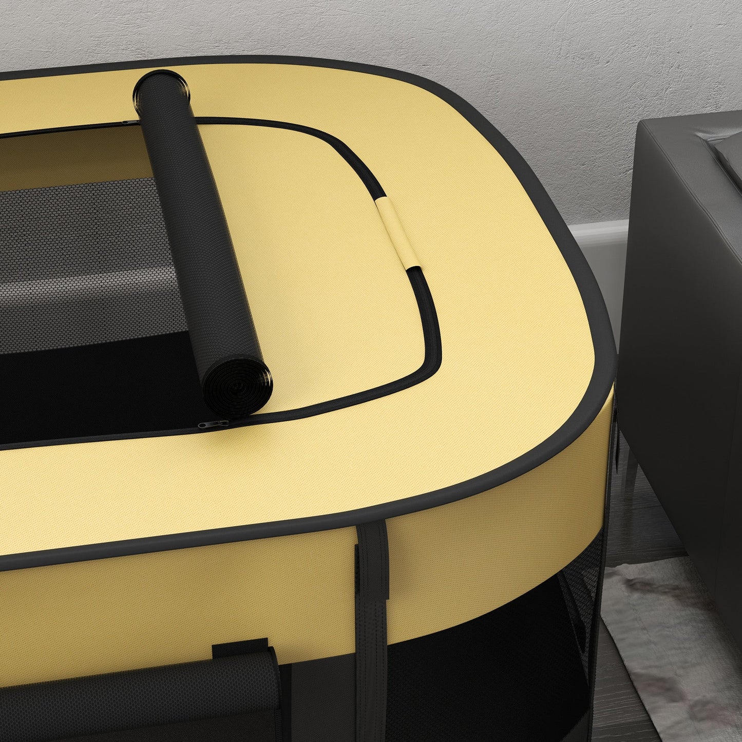 Dog Pen, Pet Playpen, Portable Foldable Dog Cat Playpen Soft Pet Cage with Storage Bag for Puppies, Rabbits, Kittens, Guinea Pigs, 114 x 89 x 59cm - Yellow