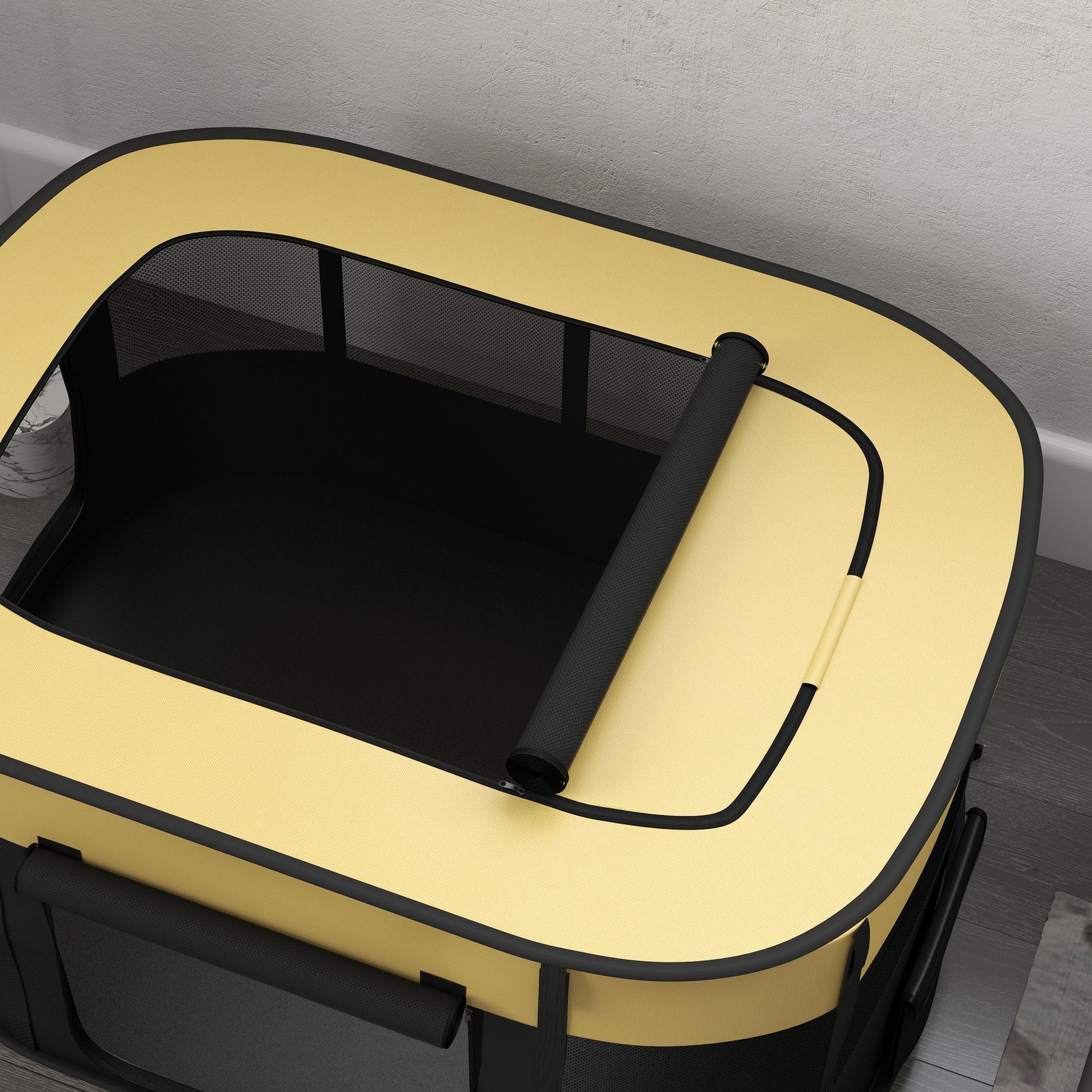 Dog Pen, Pet Playpen, Portable Foldable Dog Cat Playpen Soft Pet Cage with Storage Bag for Puppies, Rabbits, Kittens, Guinea Pigs, 114 x 89 x 59cm - Yellow