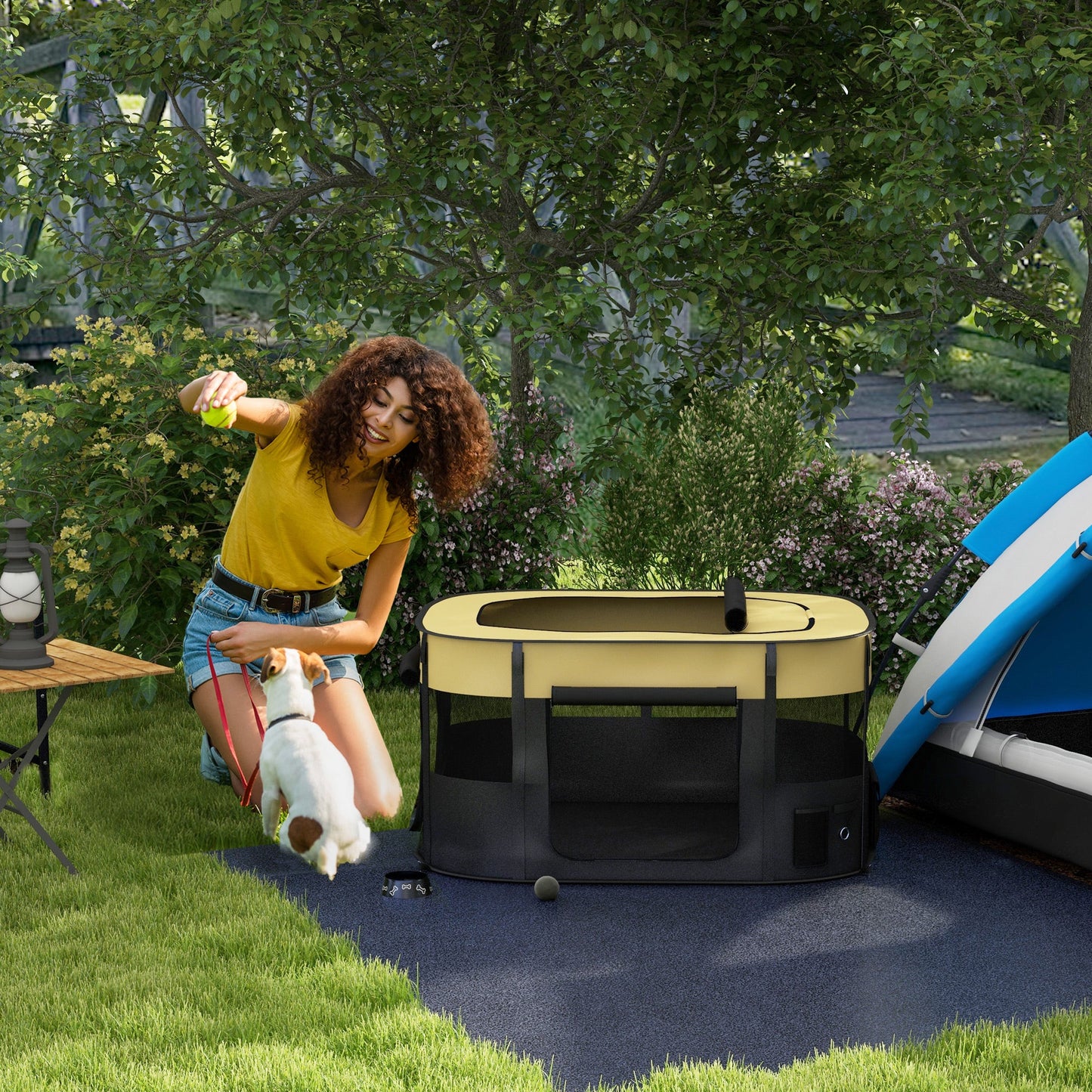 Dog Pen, Pet Playpen, Portable Foldable Dog Cat Playpen Soft Pet Cage with Storage Bag for Puppies, Rabbits, Kittens, Guinea Pigs, 114 x 89 x 59cm - Yellow