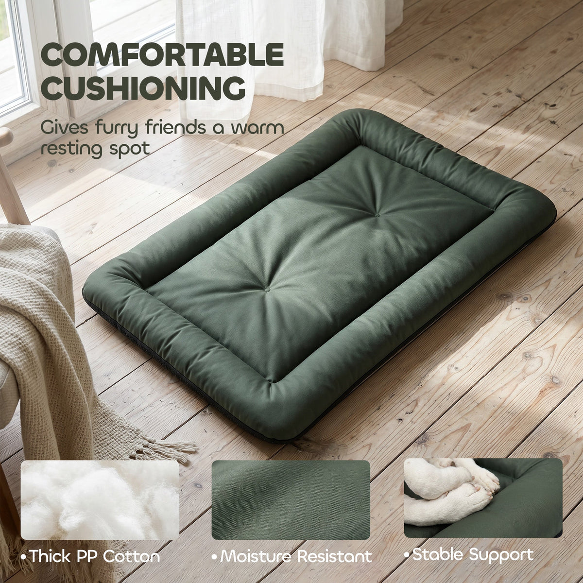 Waterproof Dog Bed, Foldable Pet Bed with Anti-Slip Bottom, Oxford Fabric, Machine Washable, Scratch Resistant Outdoor for Small Dogs and Cats, 90L x 60W x 5H cm, Green
