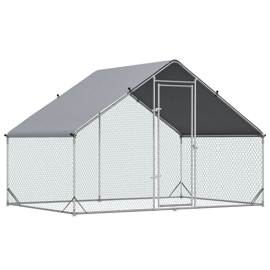 Chicken Run Galvanised Walk-in Chicken Coop Hen Poultry House Cage Rabbit Hutch Pet Playpen Garden w/ Water-Resist Cover, 3 x 2 x 2m