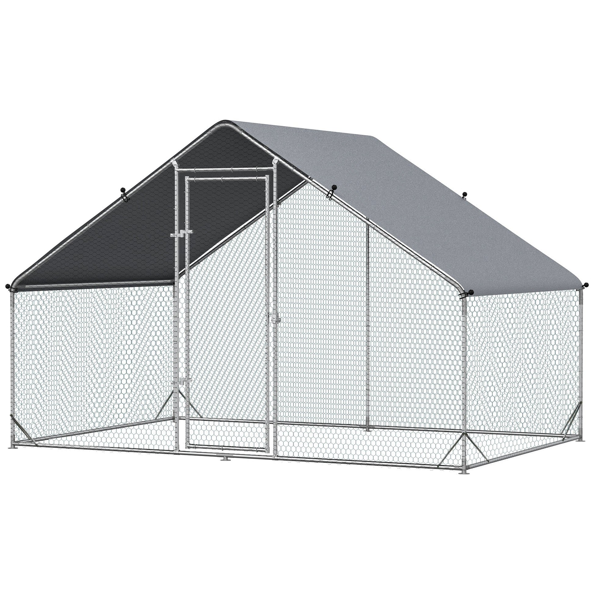Chicken Run Galvanised Walk-in Chicken Coop Hen Poultry House Cage Rabbit Hutch Pet Playpen Garden w/ Water-Resist Cover, 3 x 2 x 2m