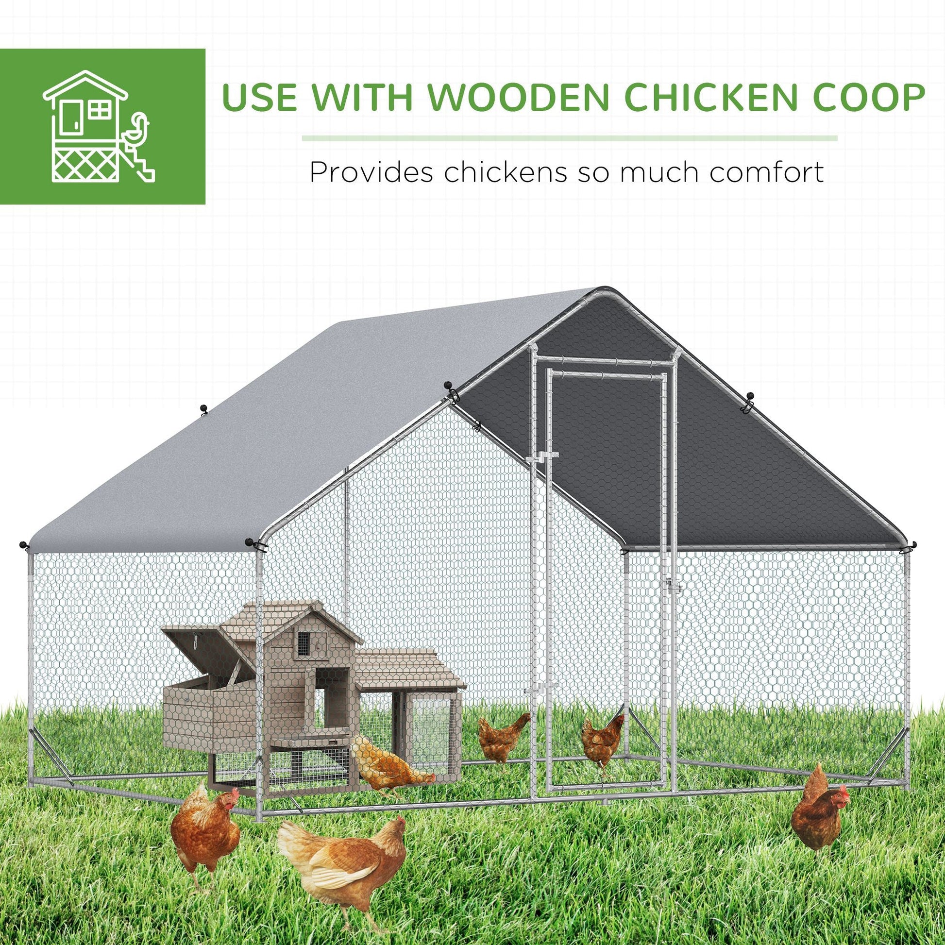 Chicken Run Galvanised Walk-in Chicken Coop Hen Poultry House Cage Rabbit Hutch Pet Playpen Garden w/ Water-Resist Cover, 3 x 2 x 2m