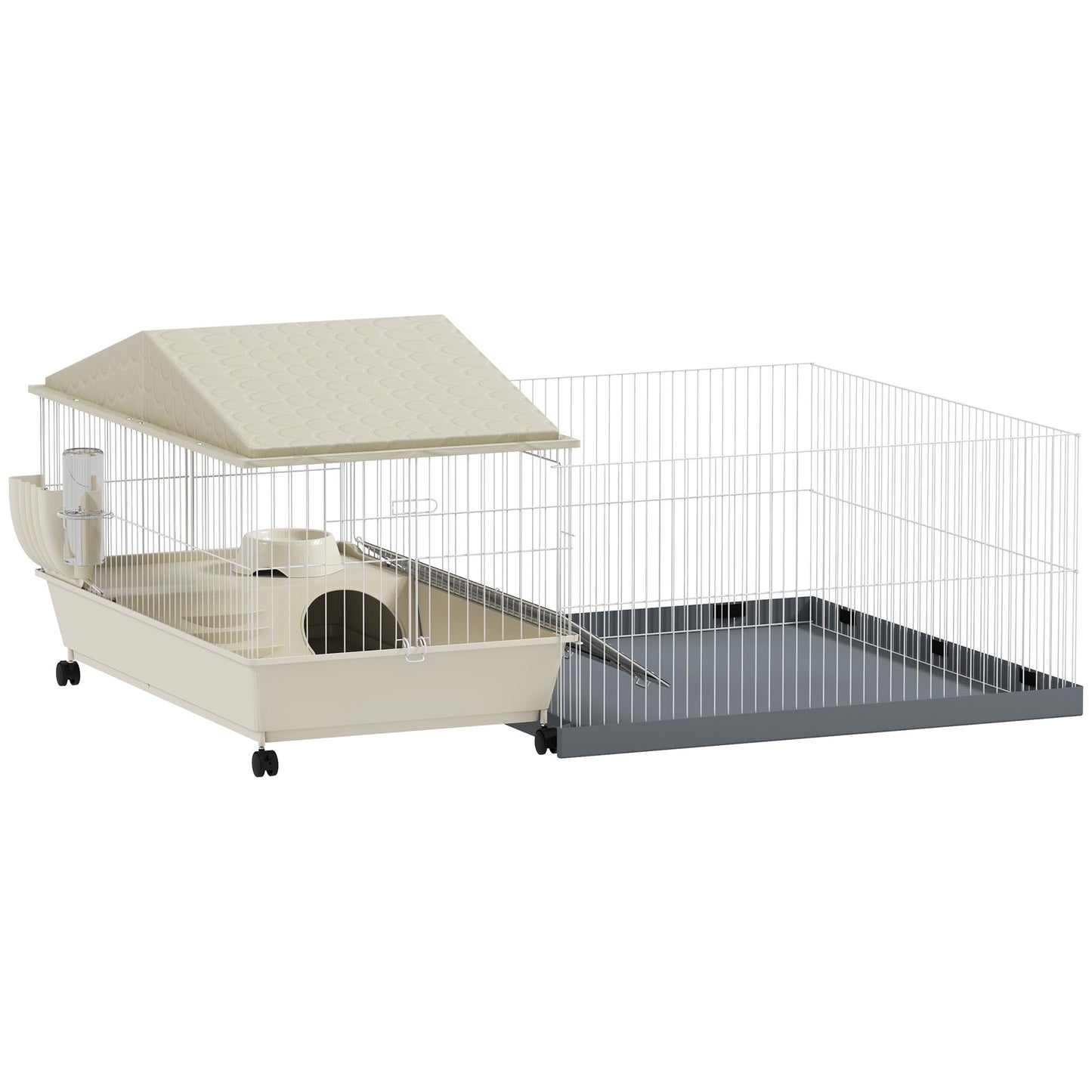 Guinea Pig Cage with Removable Pet Playpen, Waterproof Pad, Hay Feeder, Water Bottle, Food Dish, Hideaway, Balcony, Soft-Covered Ramp, Wheels, Small Animal Cage for Guinea Pig, Hedgehog