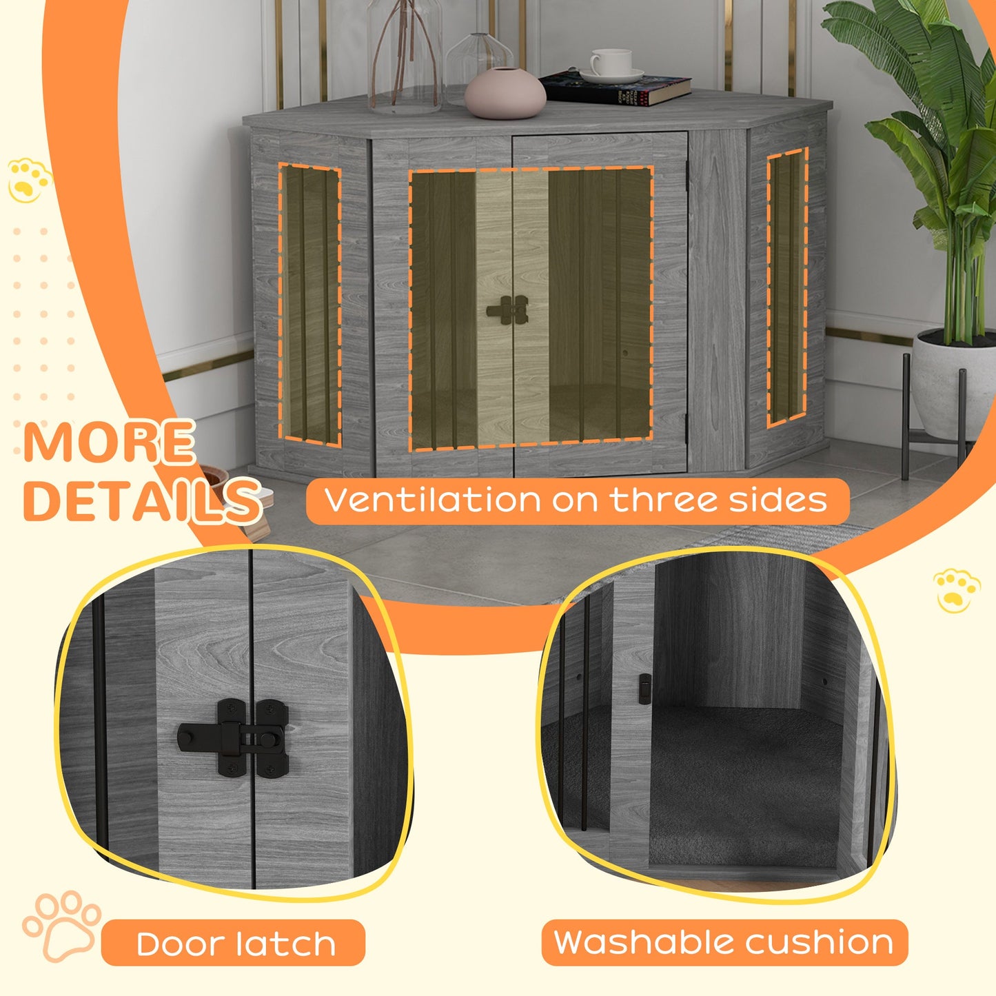 2 in 1 Dog Crate Furniture, Side Table Dog Kennel with Cushion, Large Door, for Medium Dogs - Grey