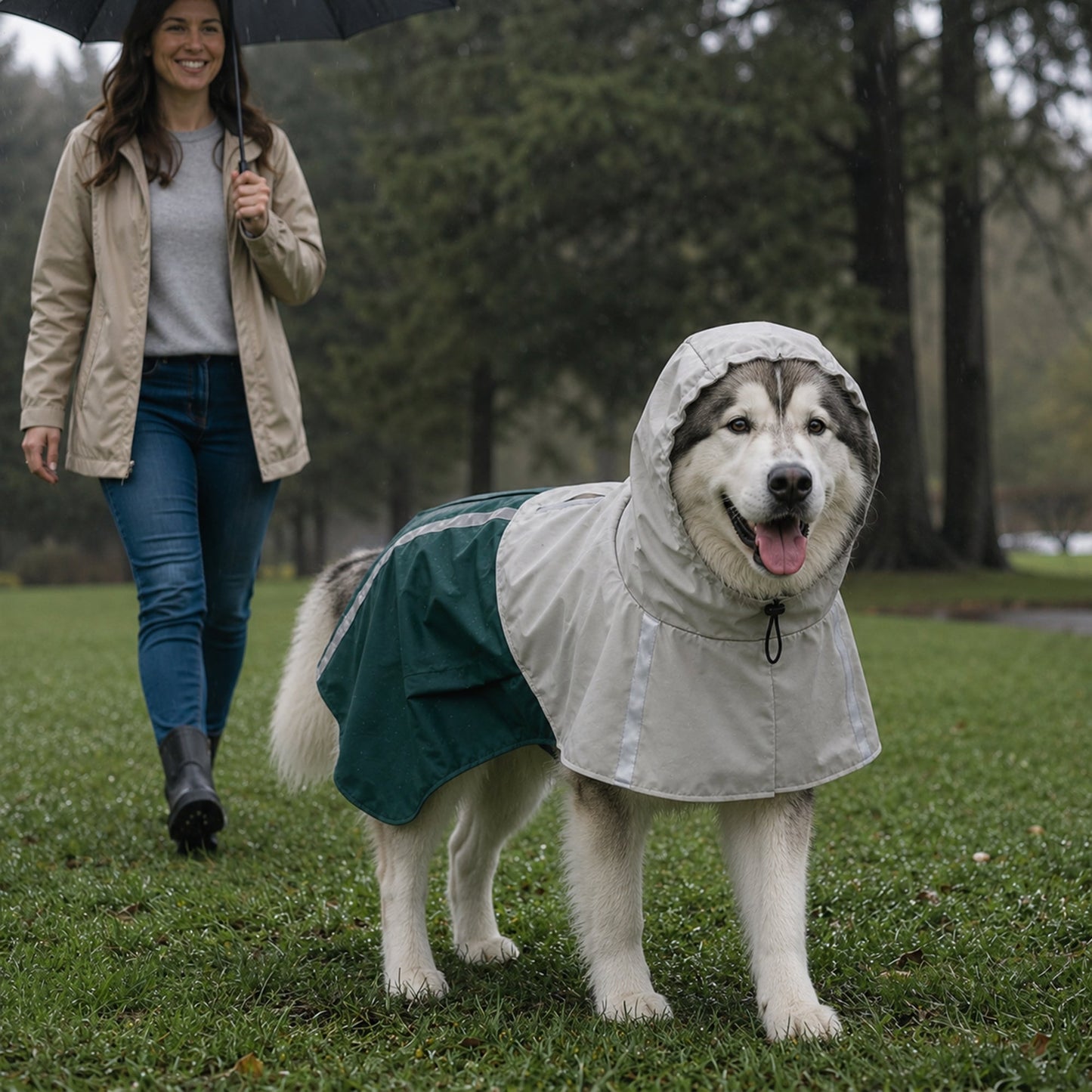 Dog Raincoat with Hood, Waterproof & Breathable Rain Jacket with Reflective Strips and Leash Hole, Adjustable Poncho for Extra Large Dogs, 30-40 KG Available, Green, XL