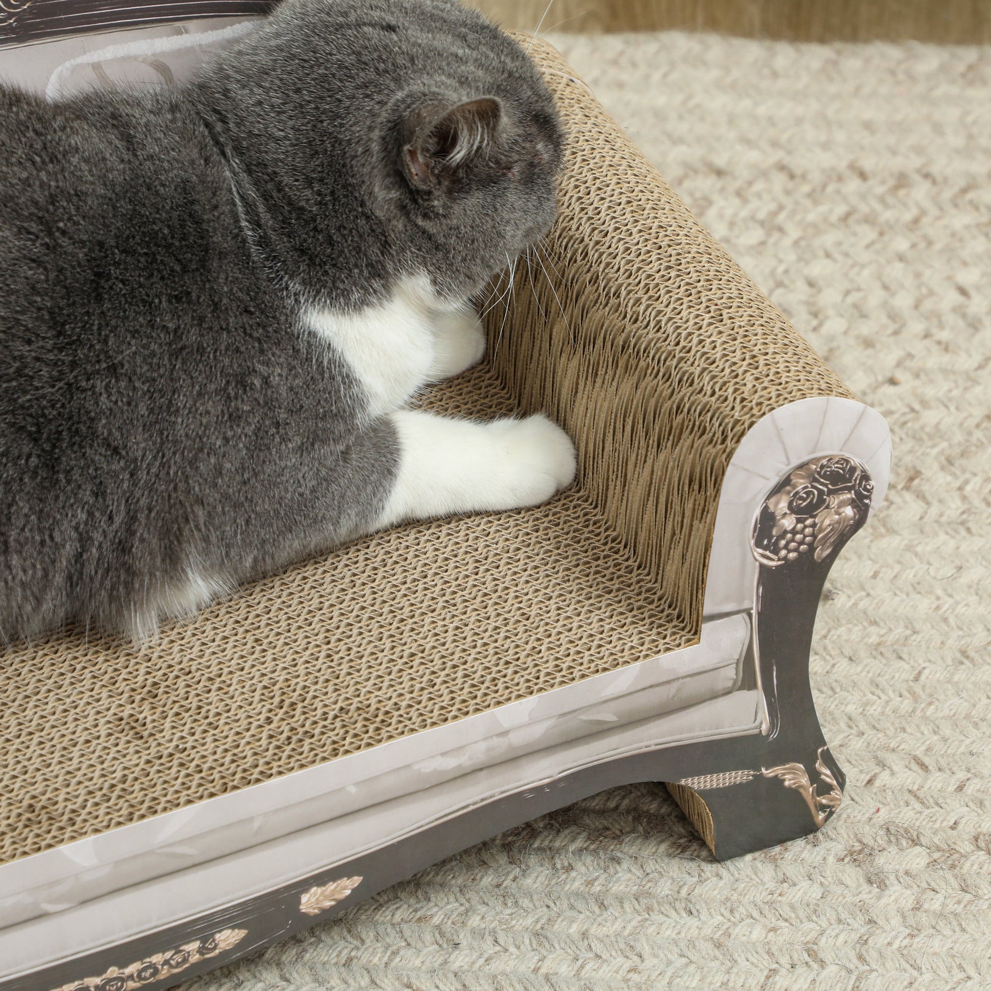 2-in-1 Cat Scratcher, Cat Scratching Board with Organic Catnip, Cardboard Lounge for Indoor Cats, 29.5 x 56 x 26cm, Brown