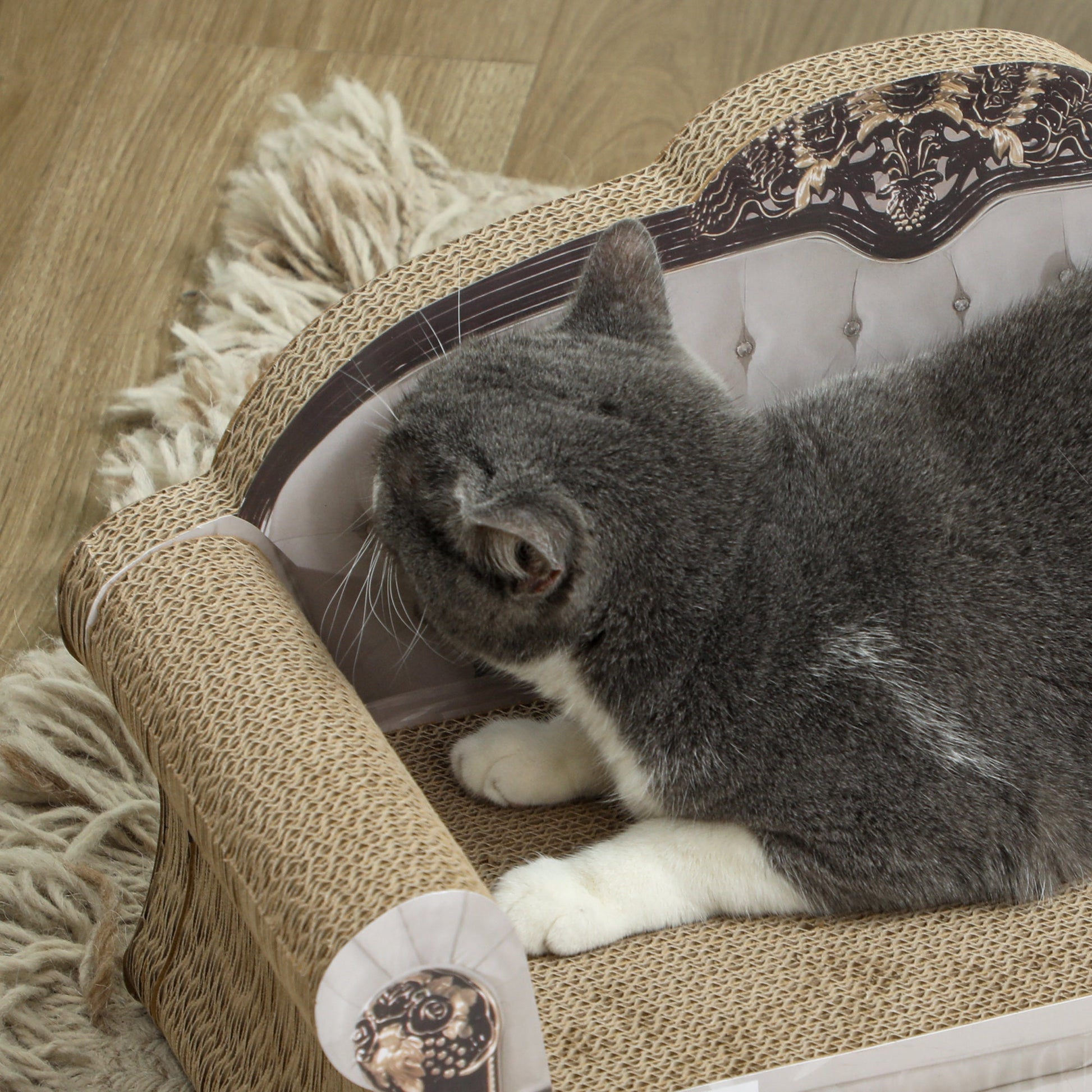 2-in-1 Cat Scratcher, Cat Scratching Board with Organic Catnip, Cardboard Lounge for Indoor Cats, 29.5 x 56 x 26cm, Brown