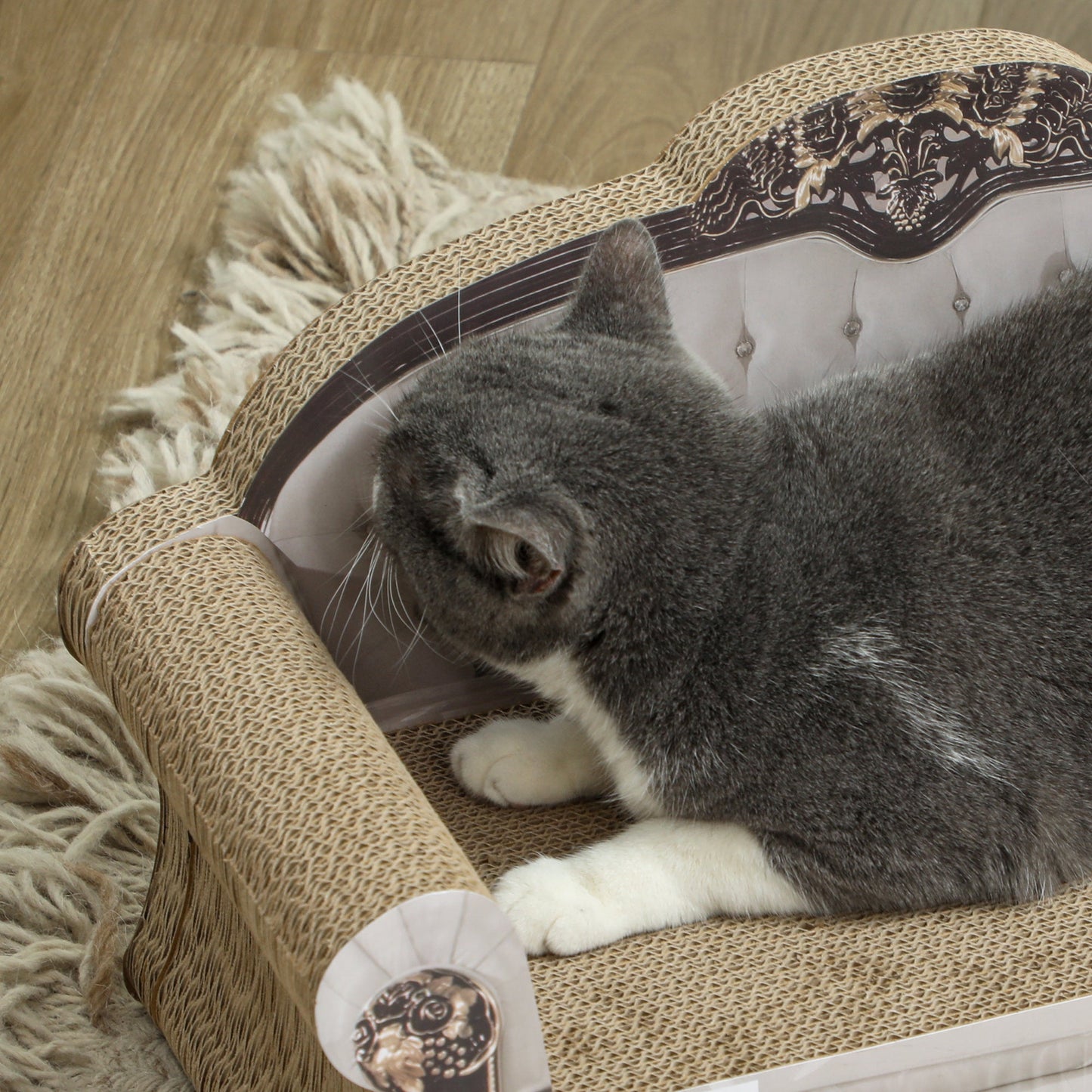 2-in-1 Cat Scratcher, Cat Scratching Board with Organic Catnip, Cardboard Lounge for Indoor Cats, 29.5 x 56 x 26cm, Brown