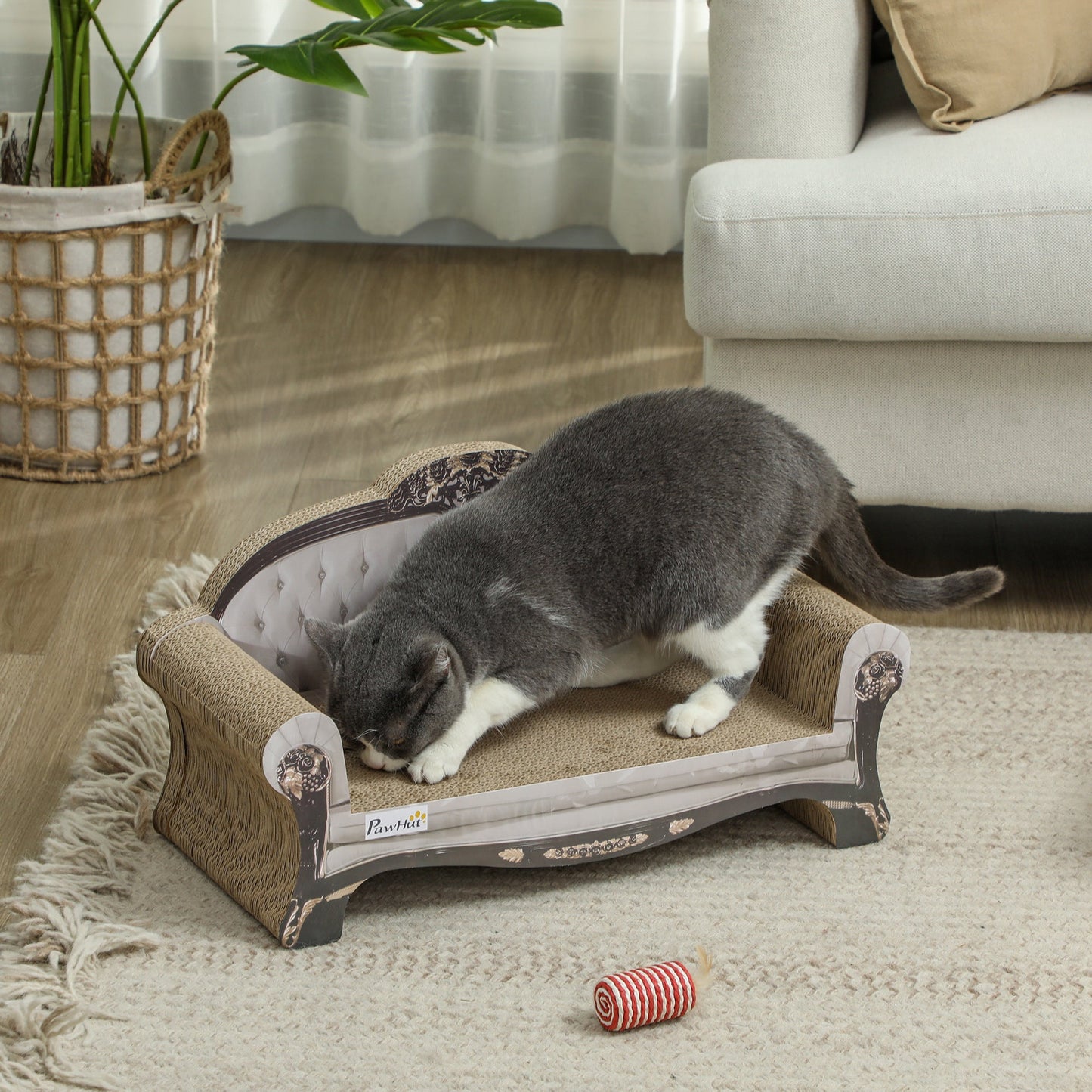 2-in-1 Cat Scratcher, Cat Scratching Board with Organic Catnip, Cardboard Lounge for Indoor Cats, 29.5 x 56 x 26cm, Brown