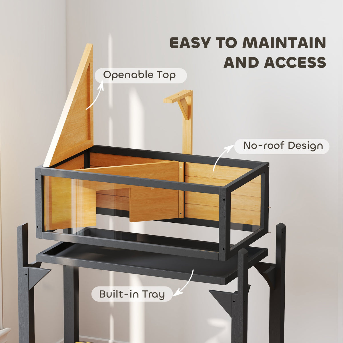 Wooden Tortoise House with Storage Shelf, Tortoise Enclosure Habitat with Clear Windows, Lamp Holder, Openable Top, Built-in Tray, for Indoor Use, Yellow