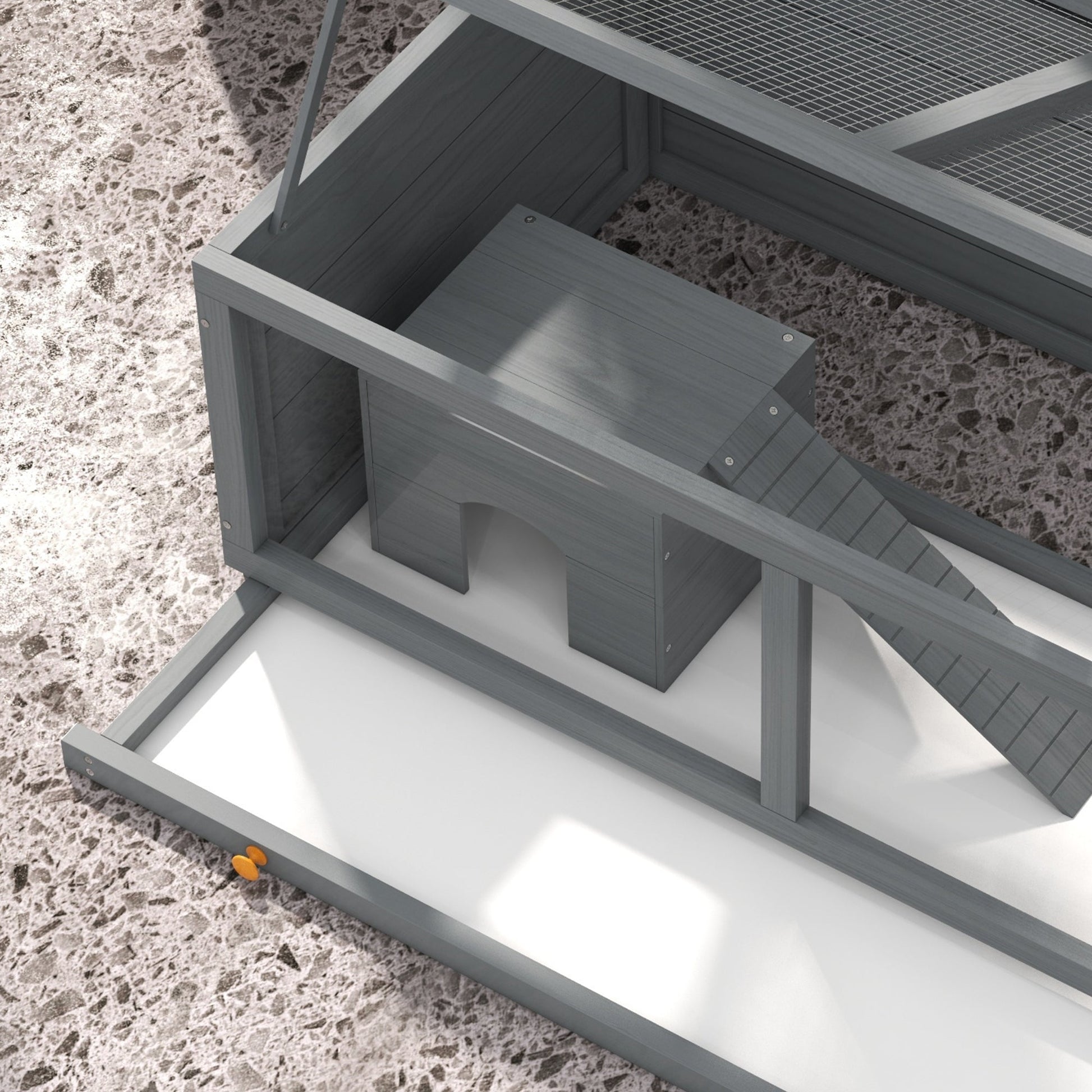 Wooden Hamster Cage, Small Animal Cage with Sliding Tray, Openable Top, Hut, Exercise Play House for Syrian Hamsters, Grey