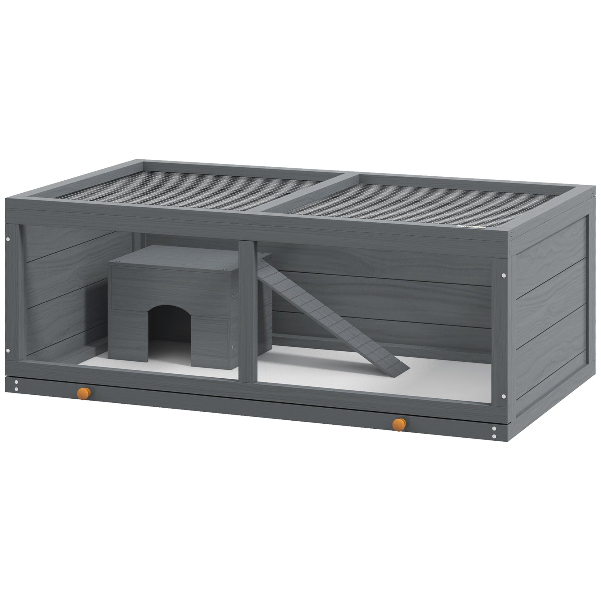 Wooden Hamster Cage, Small Animal Cage with Sliding Tray, Openable Top, Hut, Exercise Play House for Syrian Hamsters, Grey