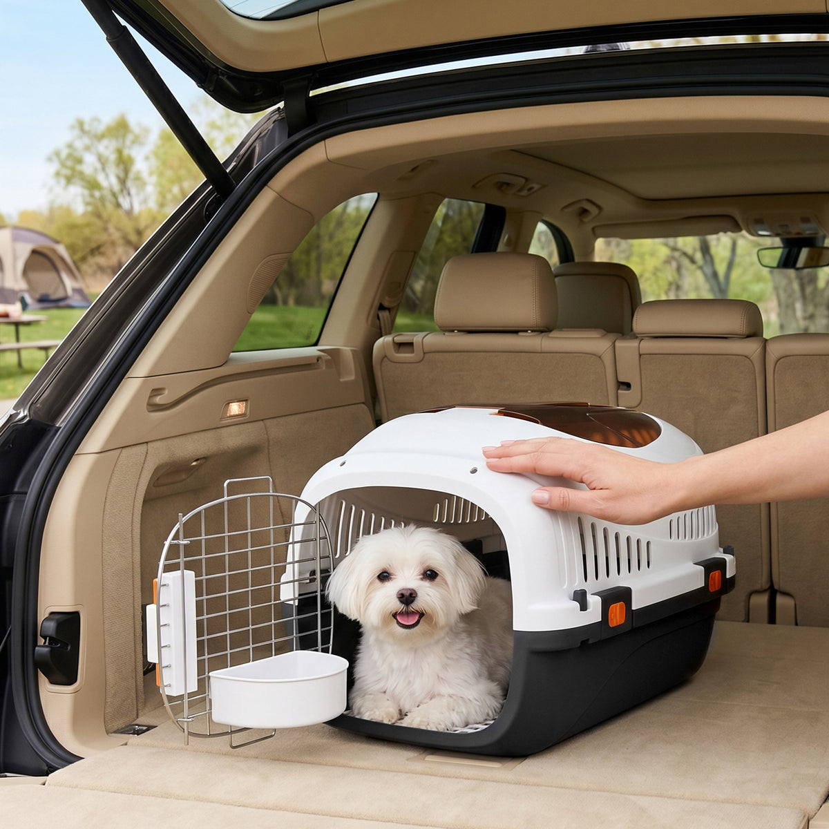 Plastic Cat Carrier, Transport Top Load Pet Carrier Travel Box for Small Dogs and Cats Max 4 KG, 49 x 32 x 31 cm, Steel Door, Feed Bowl, Secure Lock