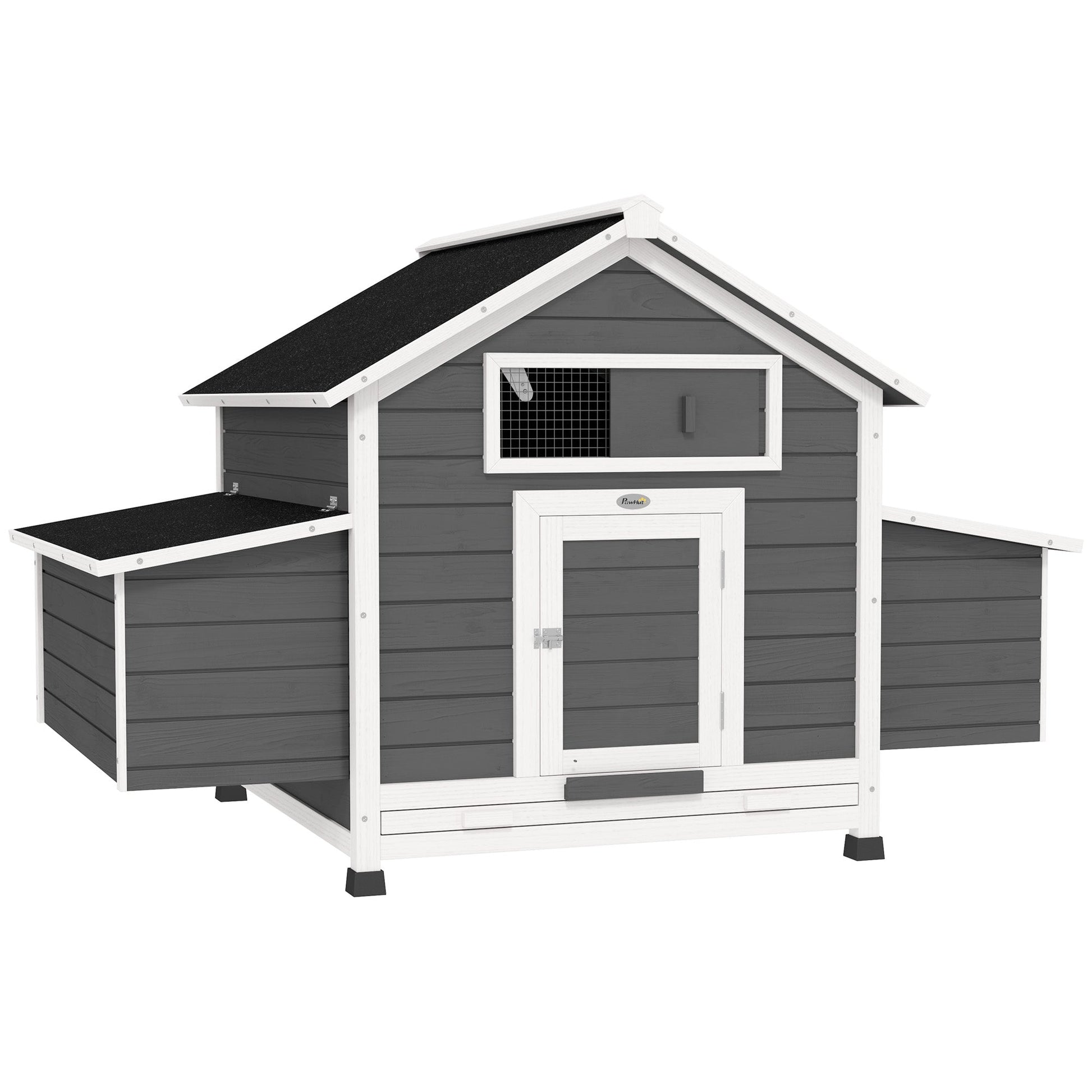 Chicken Coop, Wooden Outdoor Hen House Poultry Cage with Nesting Box, Openable Waterproof Top, Pull-Out Tray, 150 x 100 x 97cm, Grey