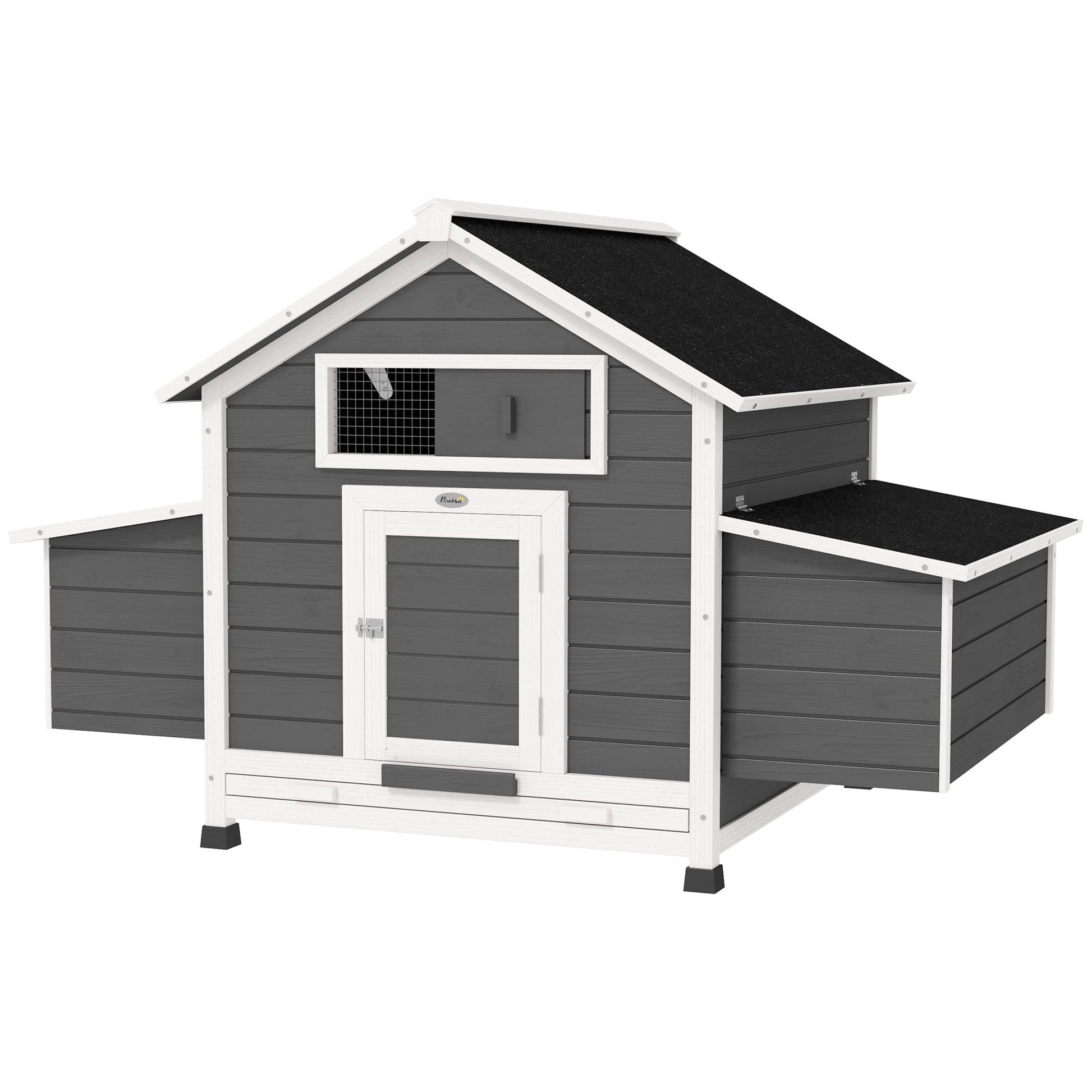 Chicken Coop, Wooden Outdoor Hen House Poultry Cage with Nesting Box, Openable Waterproof Top, Pull-Out Tray, 150 x 100 x 97cm, Grey