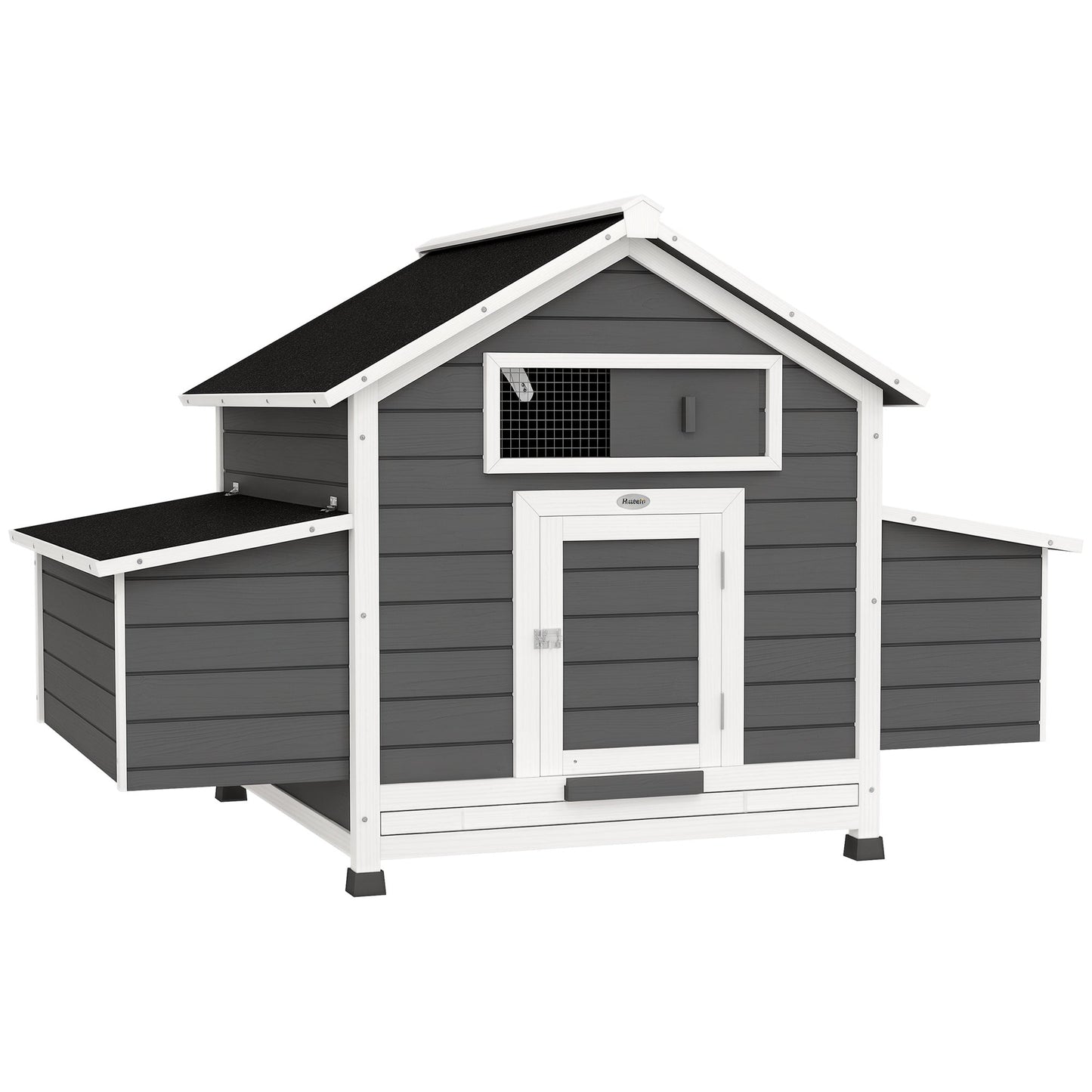 Chicken Coop, Wooden Outdoor Hen House Poultry Cage with Nesting Box, Openable Waterproof Top, Pull-Out Tray, 150 x 100 x 97cm, Grey