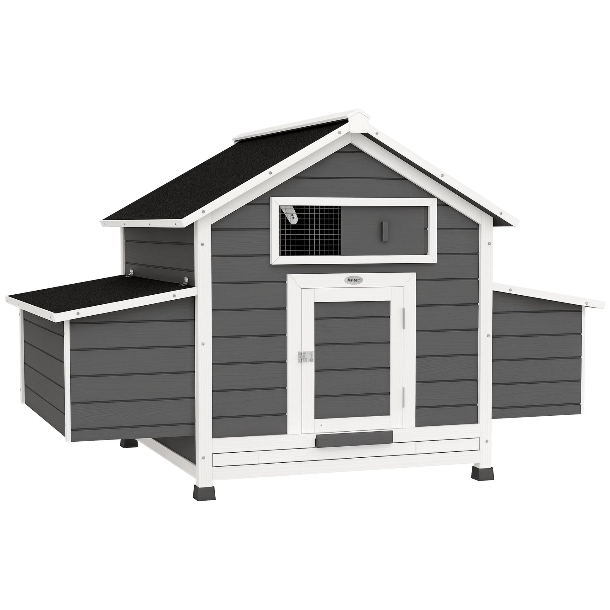 Chicken Coop, Wooden Outdoor Hen House Poultry Cage with Nesting Box, Openable Waterproof Top, Pull-Out Tray, 150 x 100 x 97cm, Grey