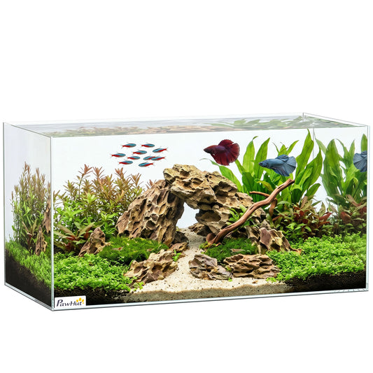 51L Fish Tank, Glass Aquarium, Small Fish Tank with Protective Base Mat, for Shrimps, Turtles, Transparent, 60 x 30 x 30 cm