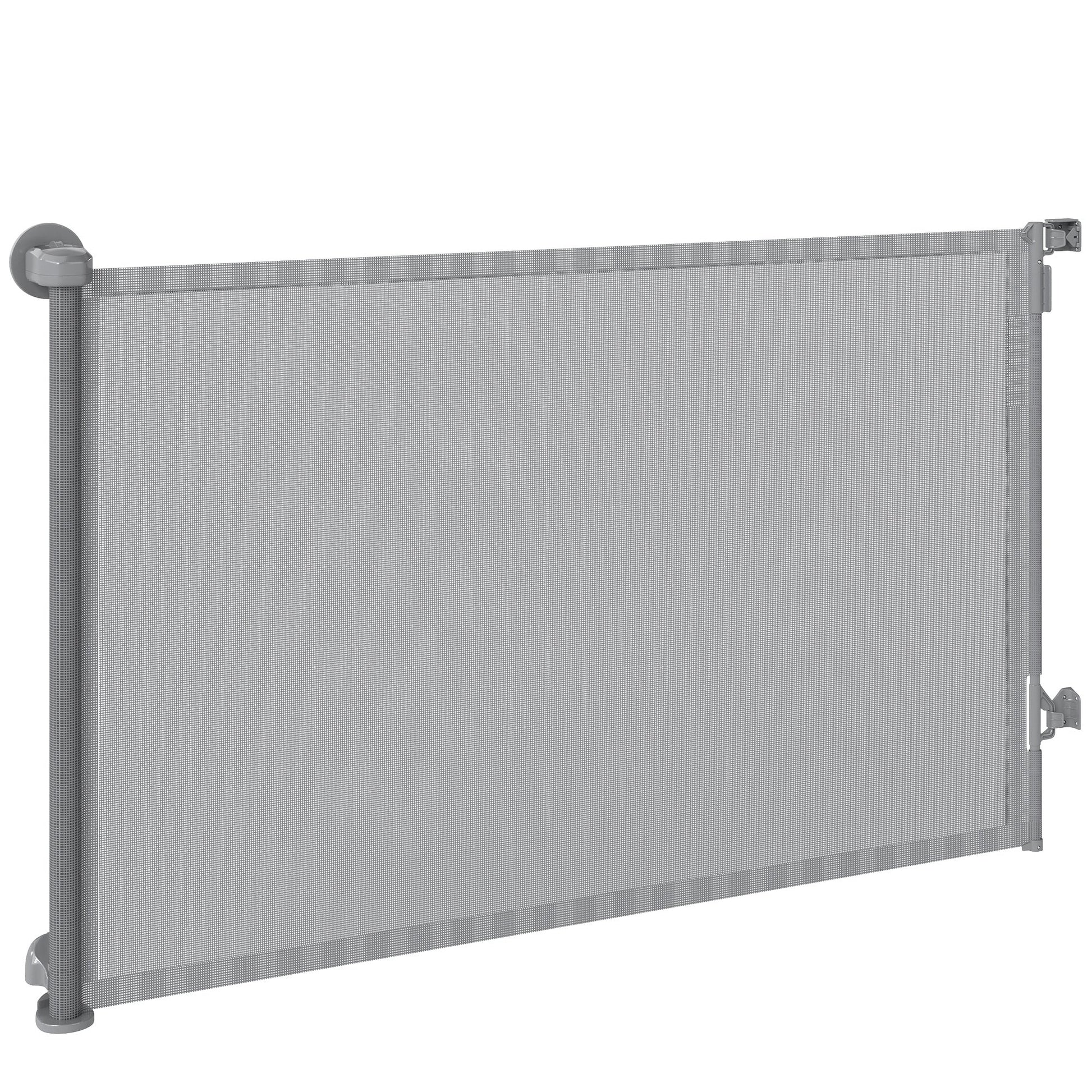 Retractable Stair Gate for Dogs, Pet Gate, Extends to 140 cm Wide & 93 cm Tall, One Handed Operation, for Stairs, Hallways, Doorways, Indoor and Outdoor, Grey