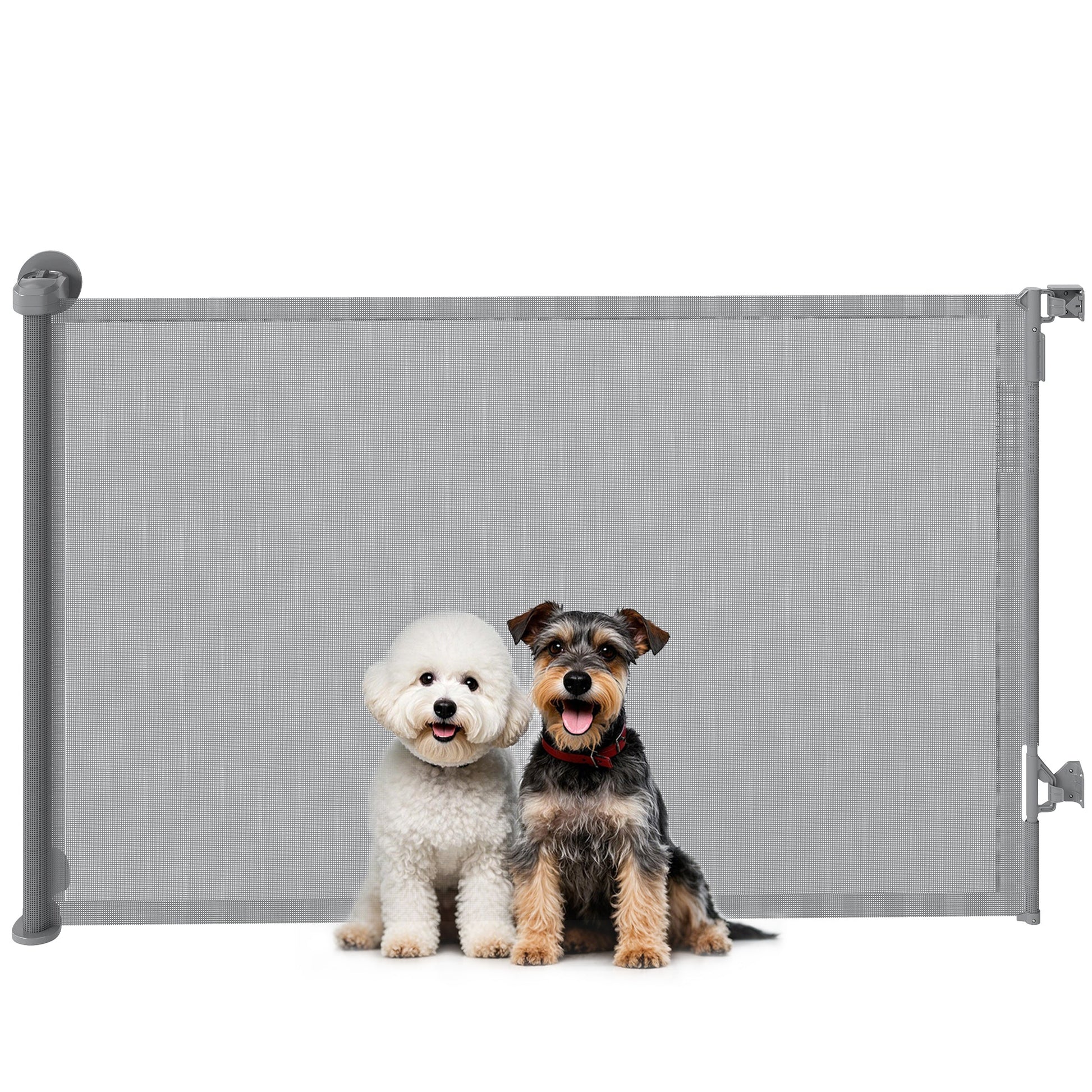 Retractable Stair Gate for Dogs, Pet Gate, Extends to 140 cm Wide & 93 cm Tall, One Handed Operation, for Stairs, Hallways, Doorways, Indoor and Outdoor, Grey