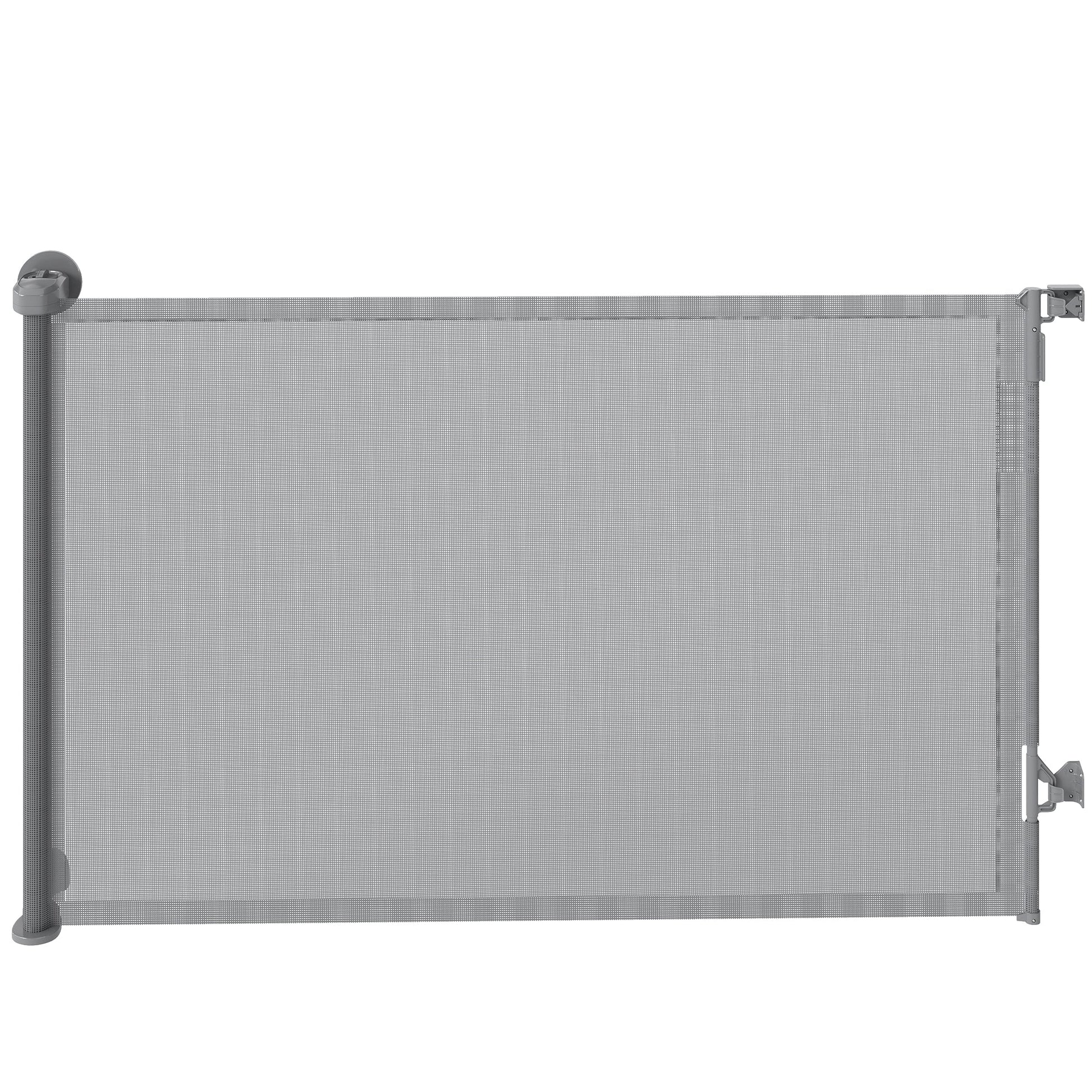 Retractable Stair Gate for Dogs, Pet Gate, Extends to 140 cm Wide & 93 cm Tall, One Handed Operation, for Stairs, Hallways, Doorways, Indoor and Outdoor, Grey